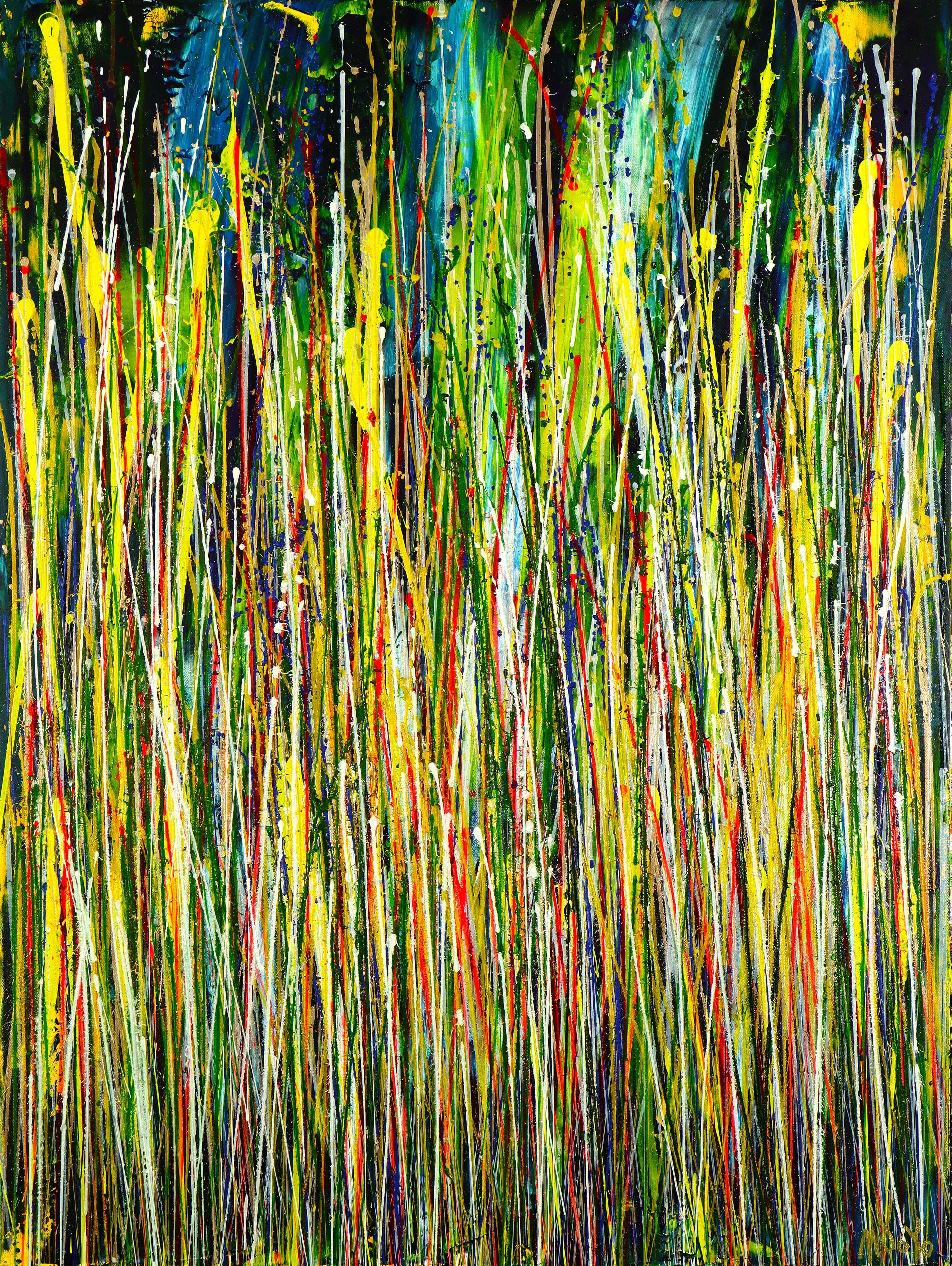 Abstract Painting di Nestor Toro - Volteggiare verso l'oro (Spettri verticali) 2, Pittura, Acrilico su tela