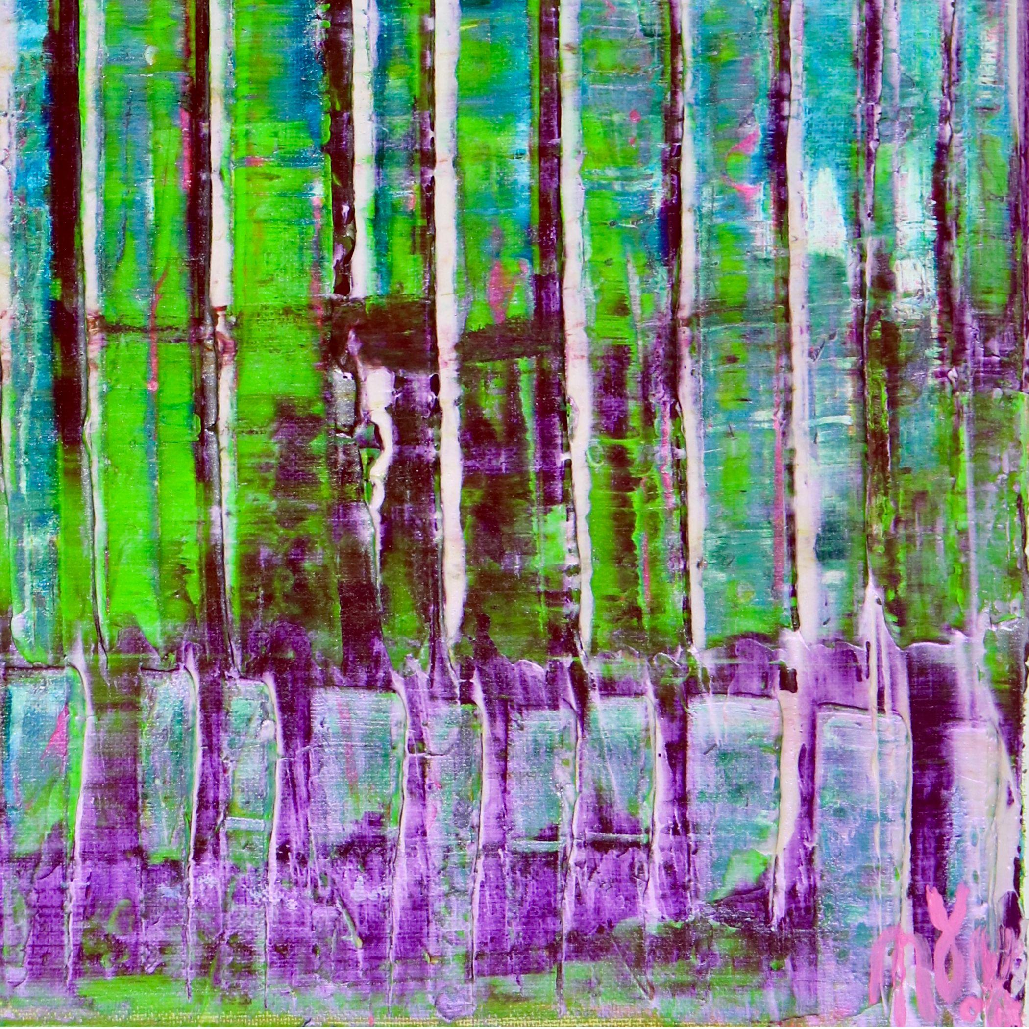 Turquoise panorama (Purple lights), Painting, Acrylic on Canvas For Sale 1