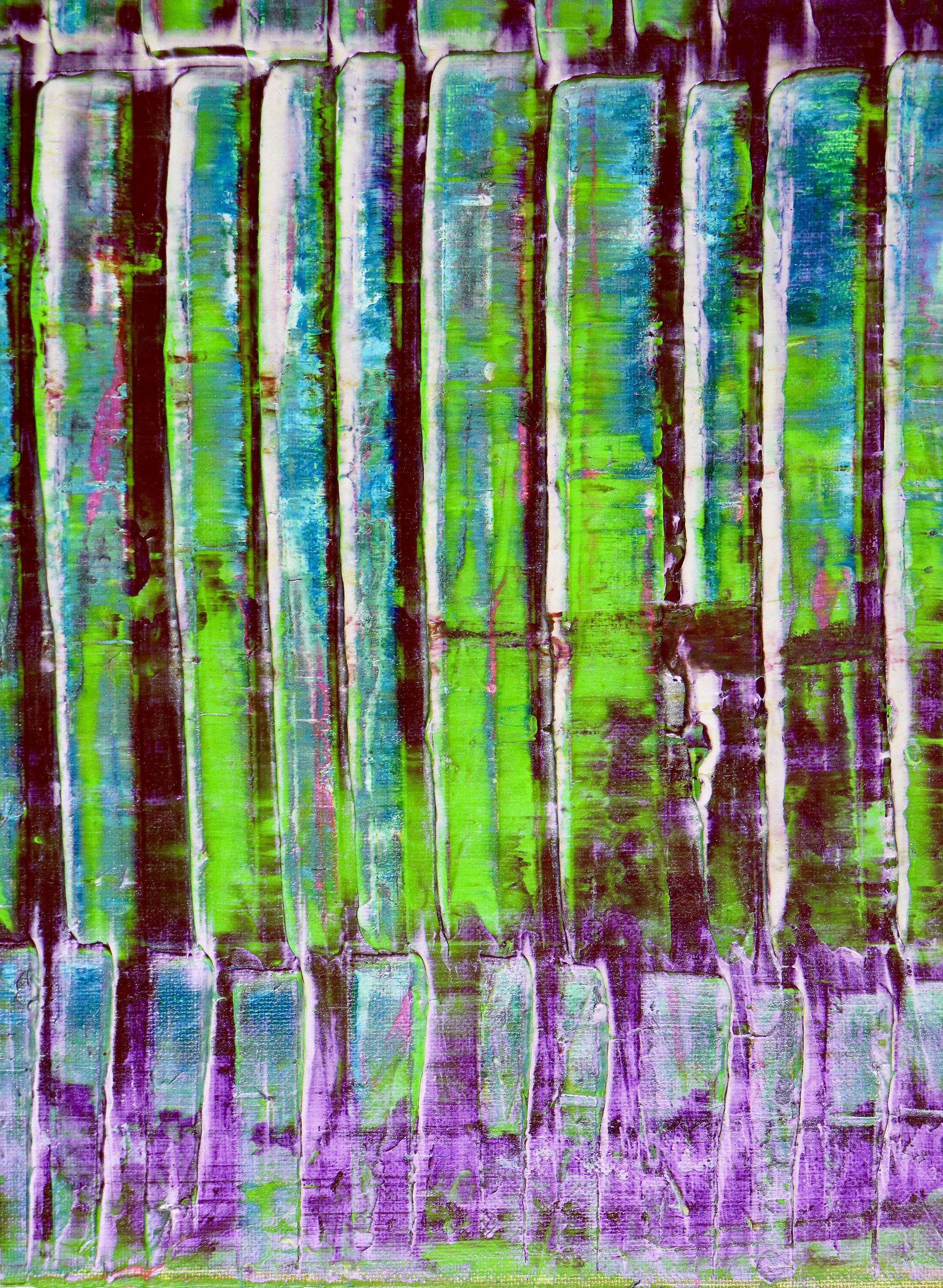 Acryl auf Leinwand  Fertig zum Aufhängen abstrakt    Abstraktes Farbfeld mit kräftiger Textur und Formen. Grün, Türkis, Türkis, Blau und Lila mit irisierendem Lila... viel Licht. Dieses Gemälde wird auf einer Holzleinwand geliefert, die Seiten sind