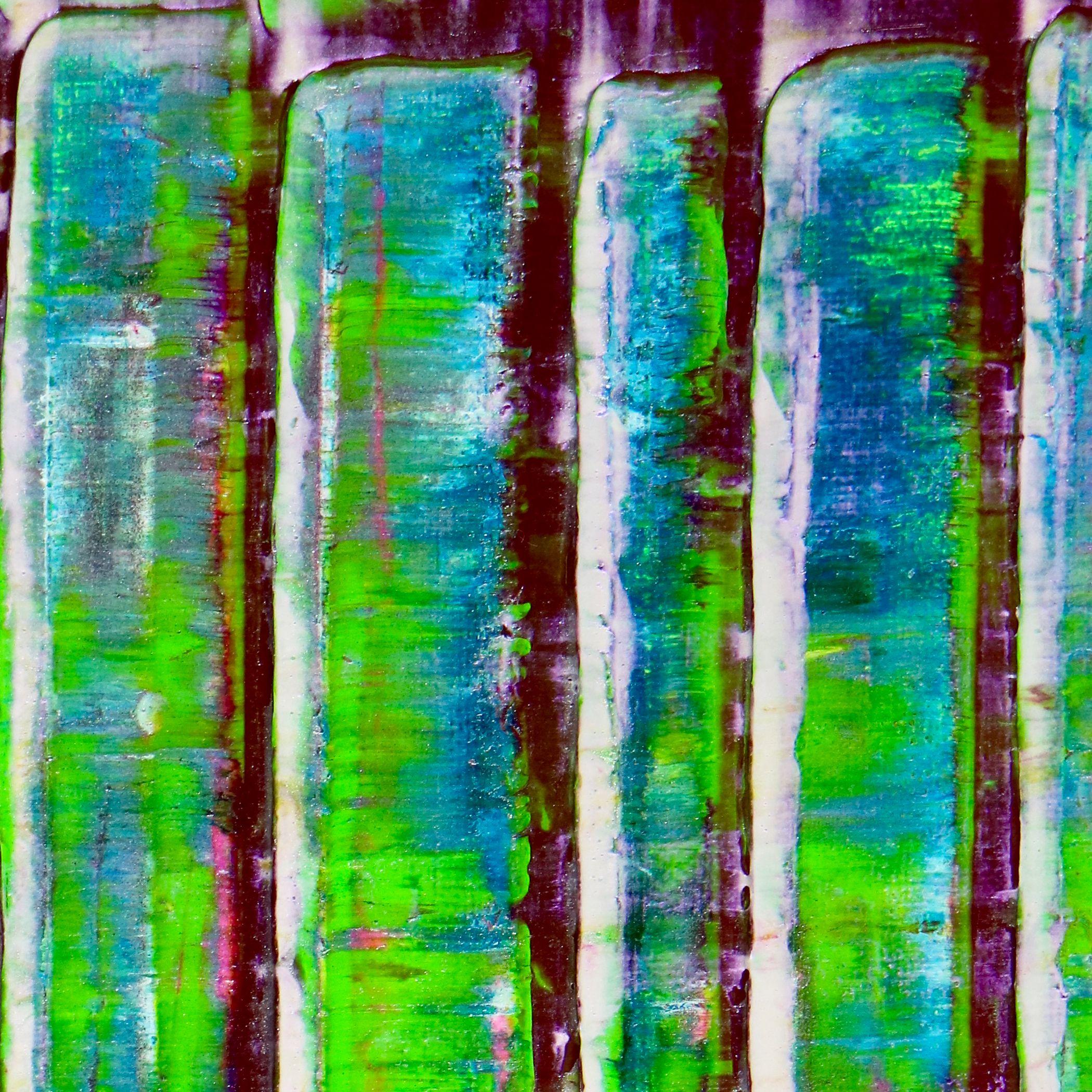 Turquoise panorama (Purple lights), Painting, Acrylic on Canvas For Sale 3