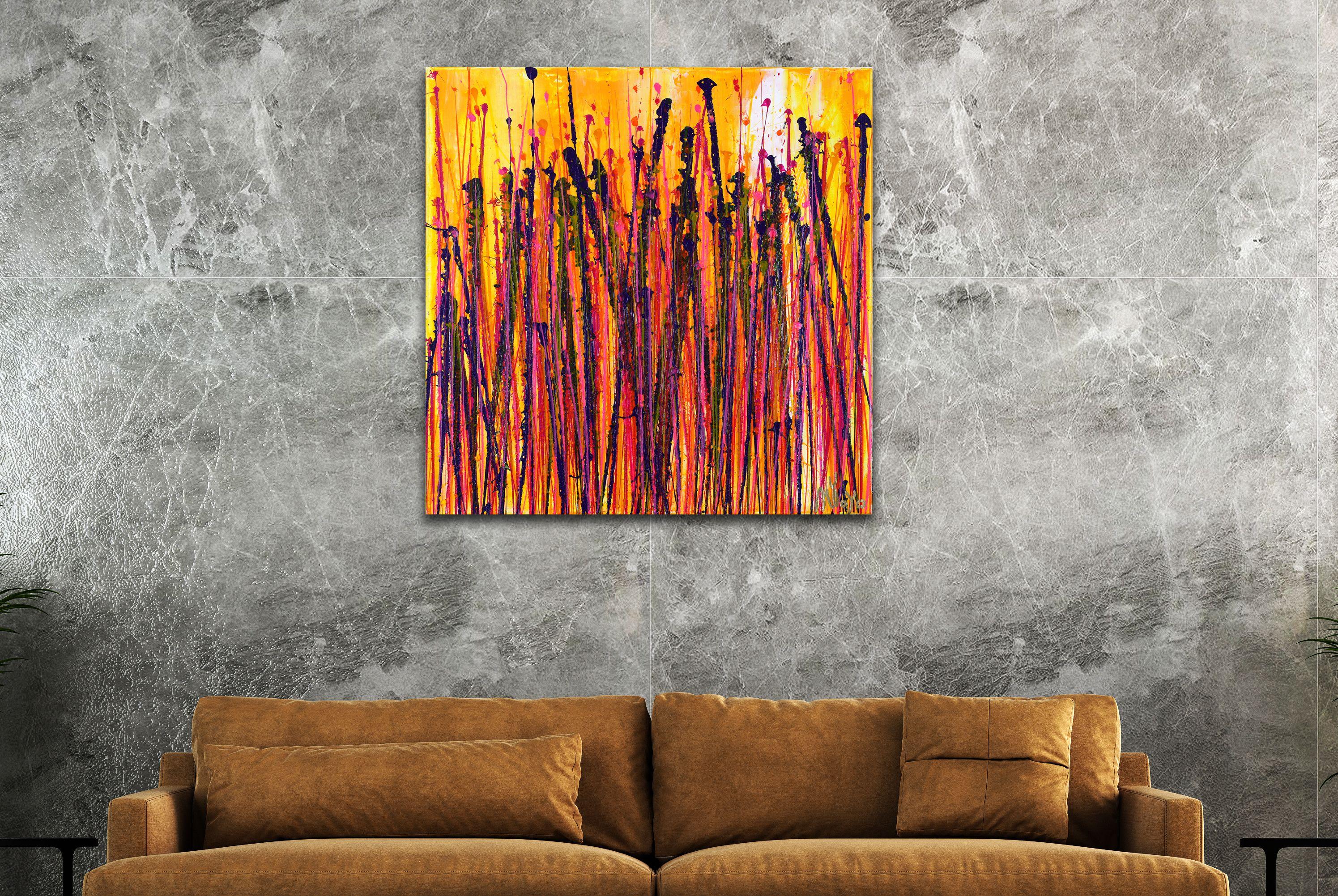 Ultra radiant fire spectra, Painting, Acrylic on Canvas - Orange Abstract Painting by Nestor Toro