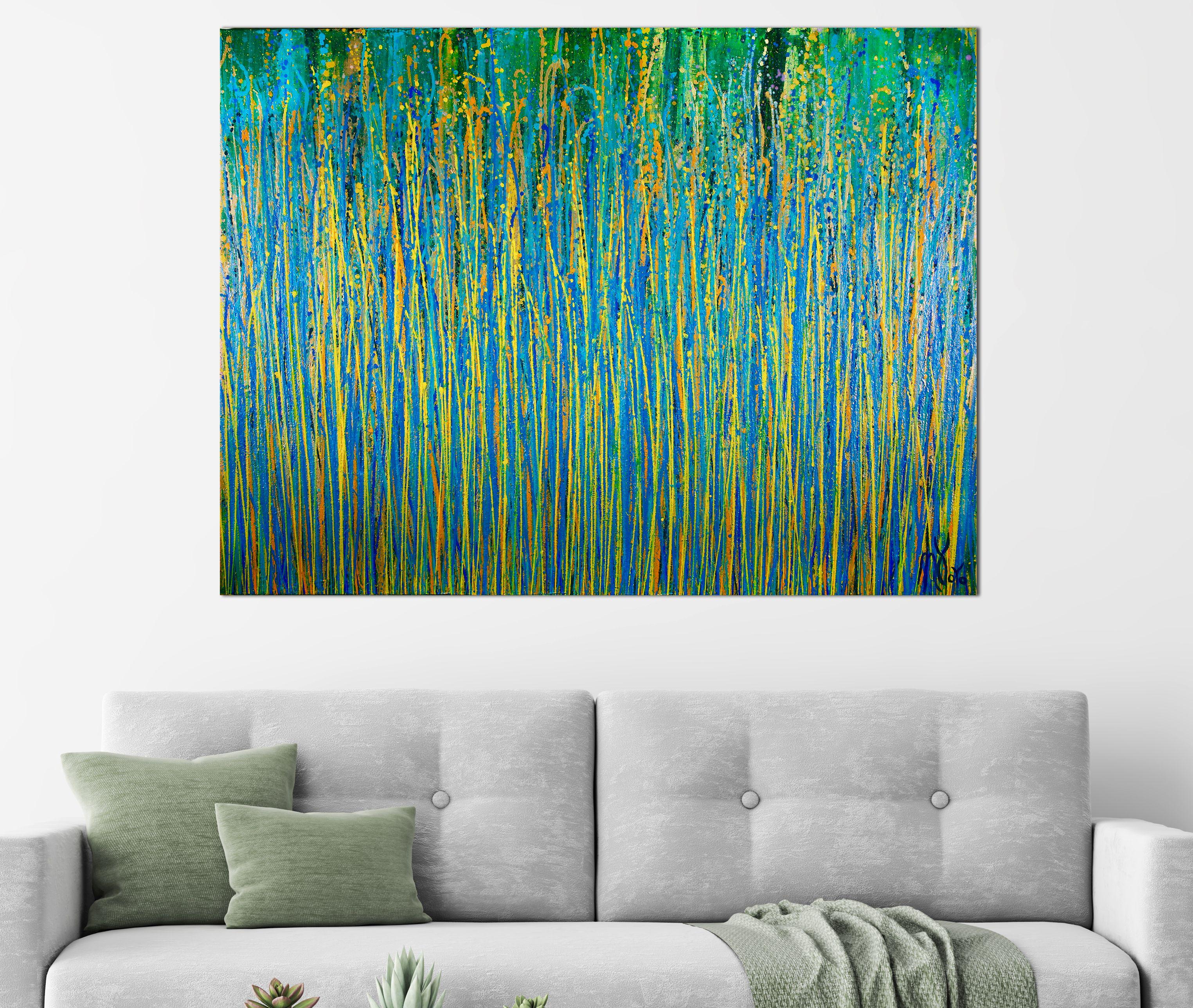 IMPACTFUL EMERALD GREEN COLORFIELD!     Contemplative, bold, NATURE inspired- Statement Artwork. Organic gestural color field painting with many shades of green, teal and subtle colorful details in the background. Signed ready to hang.     I only