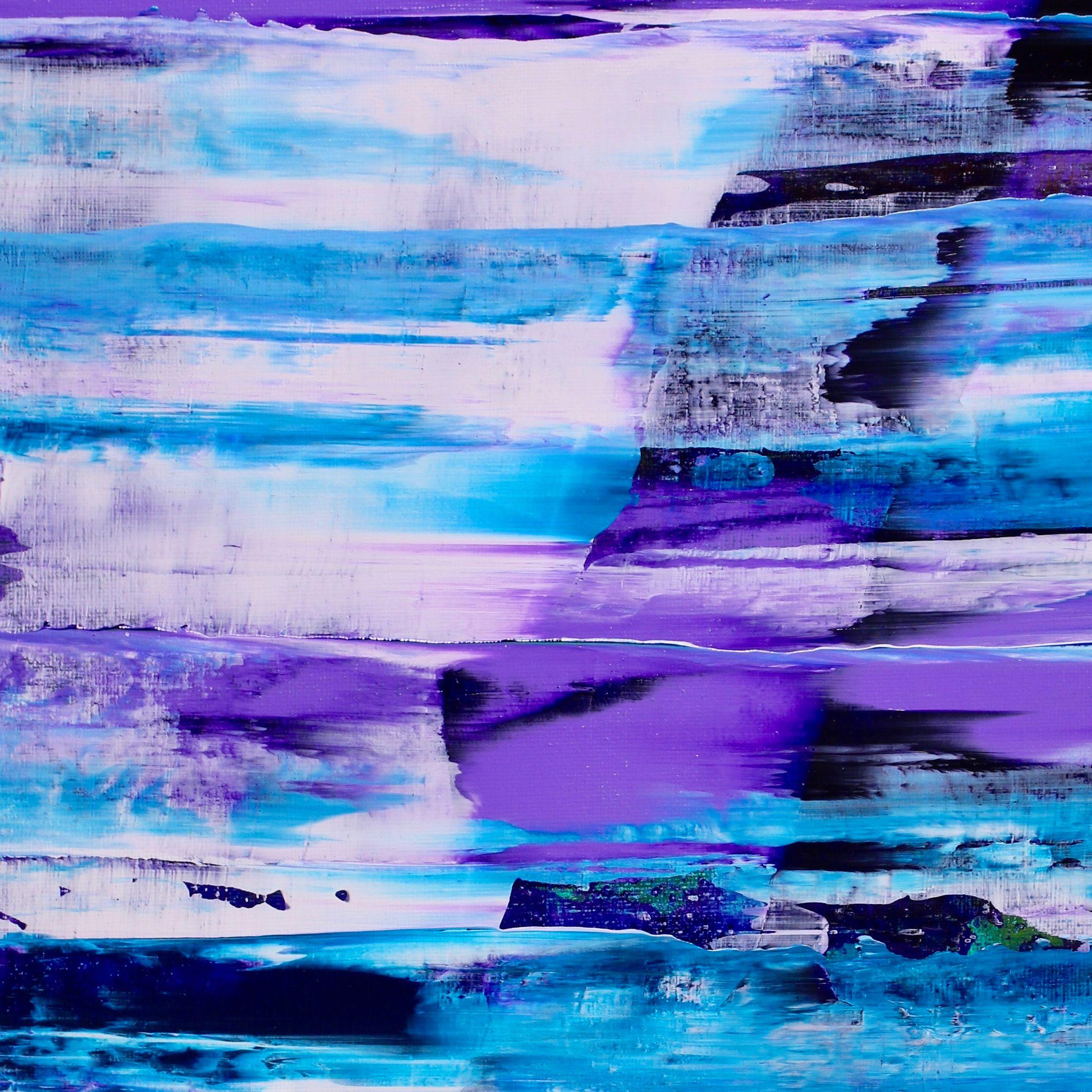 Paesaggio astratto in acrilico con colori verdi, blu e viola, espressivo e contrastante. Texture e stratificazione con acrilici fluidi e traslucidi e medium iridescenti.    ASTRATTI ORIGINALI DI PREGIO - UNICI NEL LORO GENERE!  Realizzo solo opere