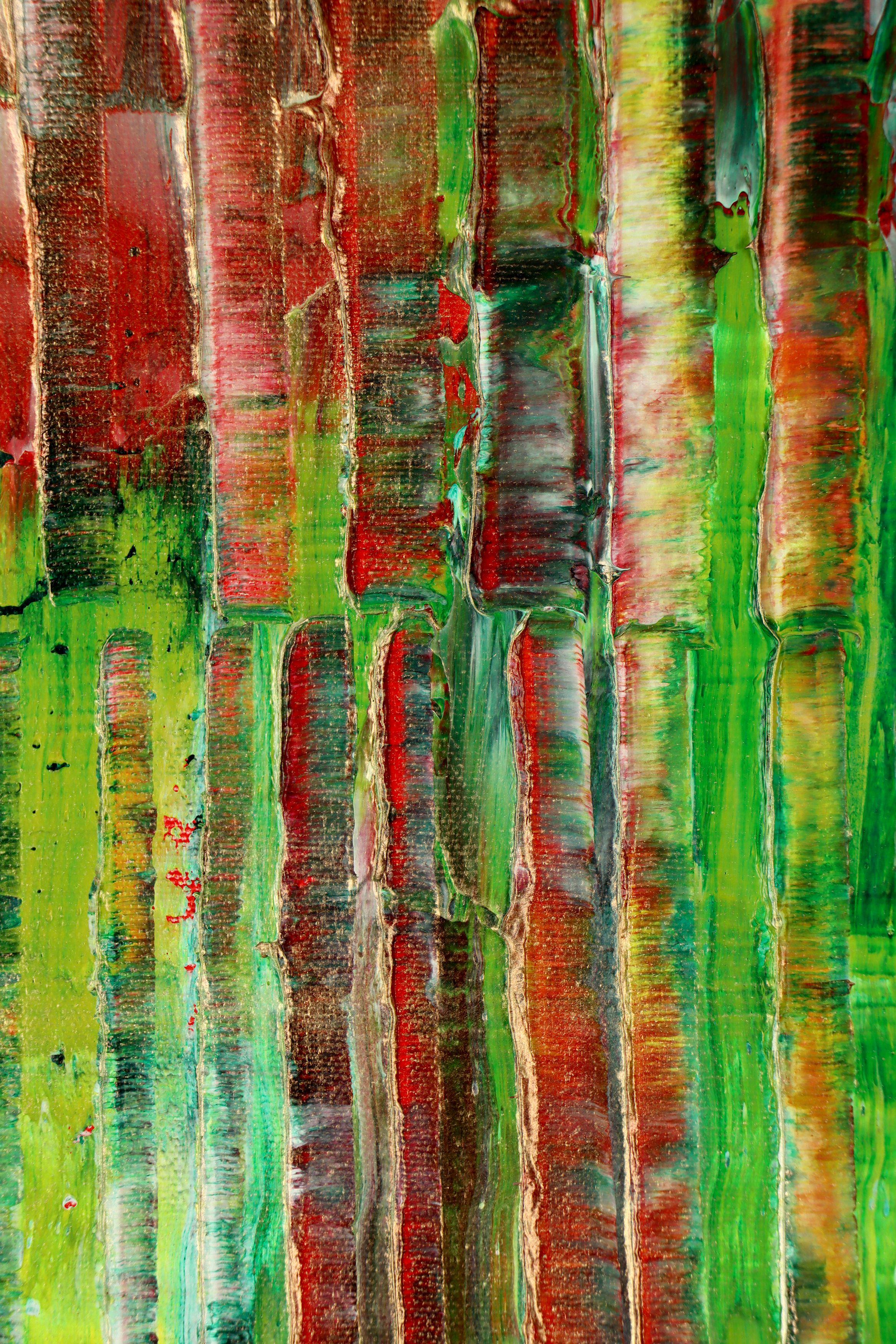pittura astratta ispirata alla natura  acrilico su tela    Quest'opera d'arte è stata creata stratificando e mescolando sottili strati di terra di Siena bruciata, arancione, bianco e verde con vernice iridescente arancione in cima, creando un
