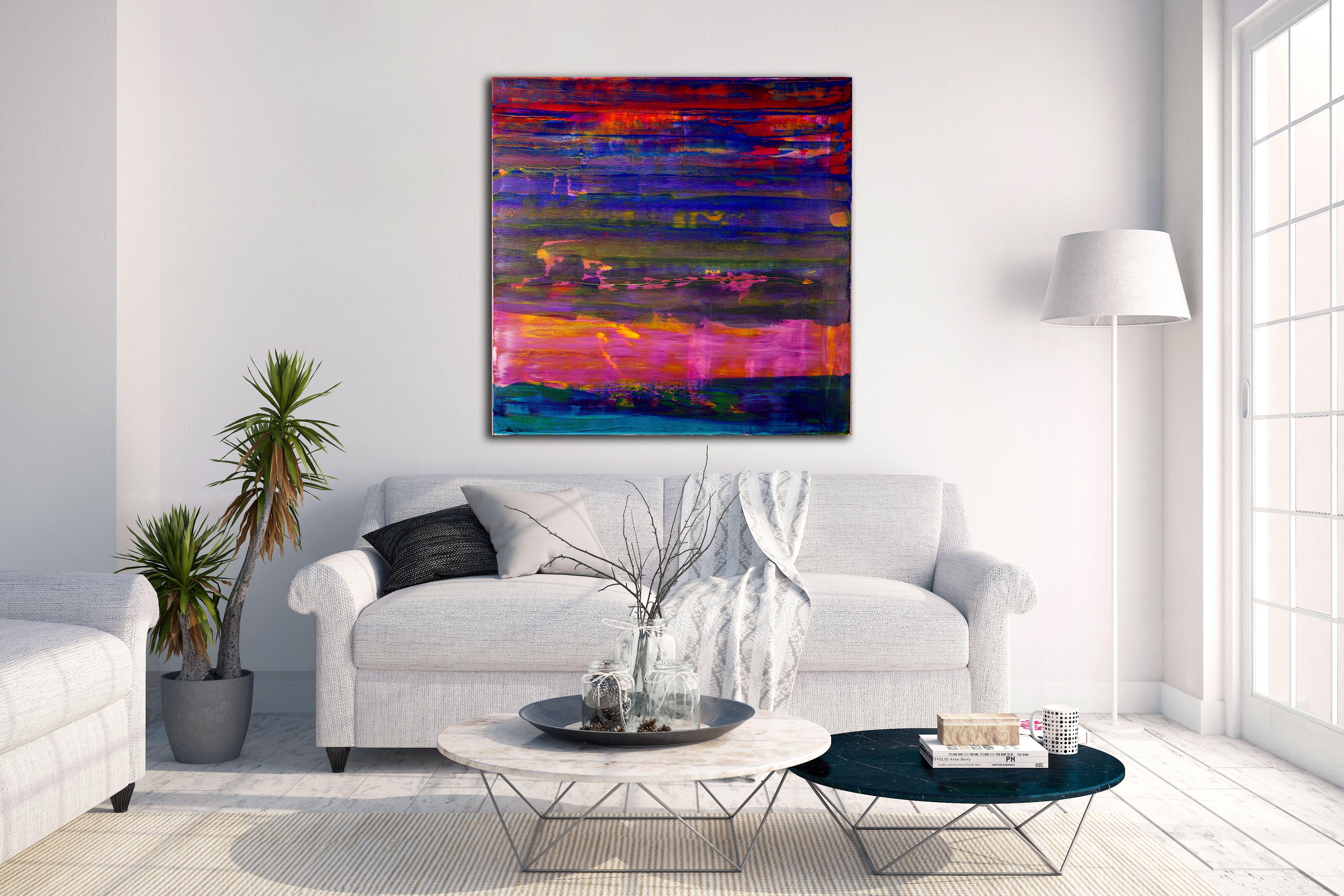 - READY TO HANG  - SIGNED CANVAS  - BOLD STATEMENT PIECE  - SIGNED CERTIFICATE OF AUTHENTICITY    Beautiful dark but vibrant colorfield with lots of depth and richness. This bold abstract painting has a neutral beige base background and heavy gloss