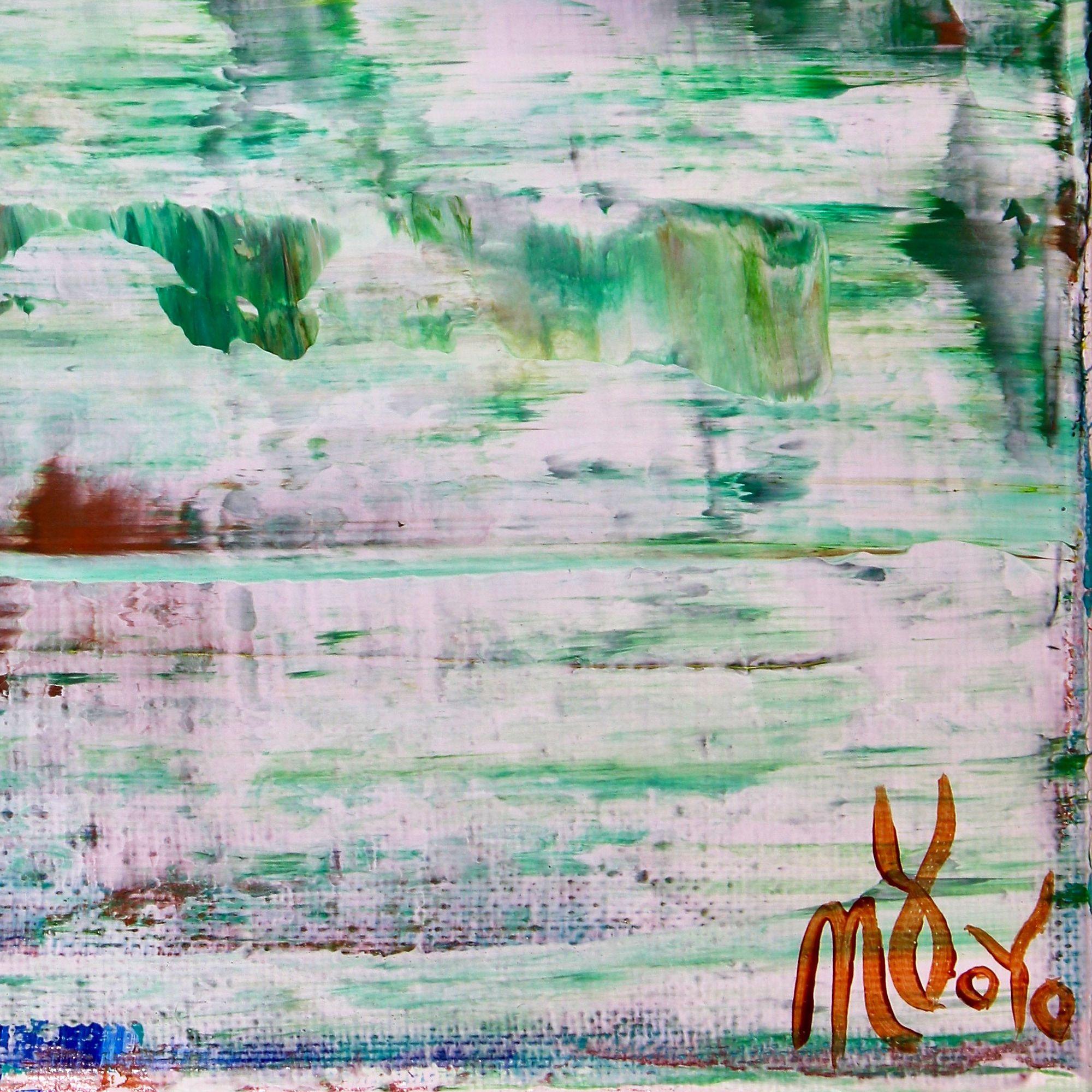 Paesaggio astratto a colori con colori vivaci come il verde, l'umber, il blu e il bianco. Firmato davanti.    Quest'opera d'arte è realizzata su tela di cotone triplamente primerizzata di qualità da galleria. PRONTO DA APPENDERE!    Includo un