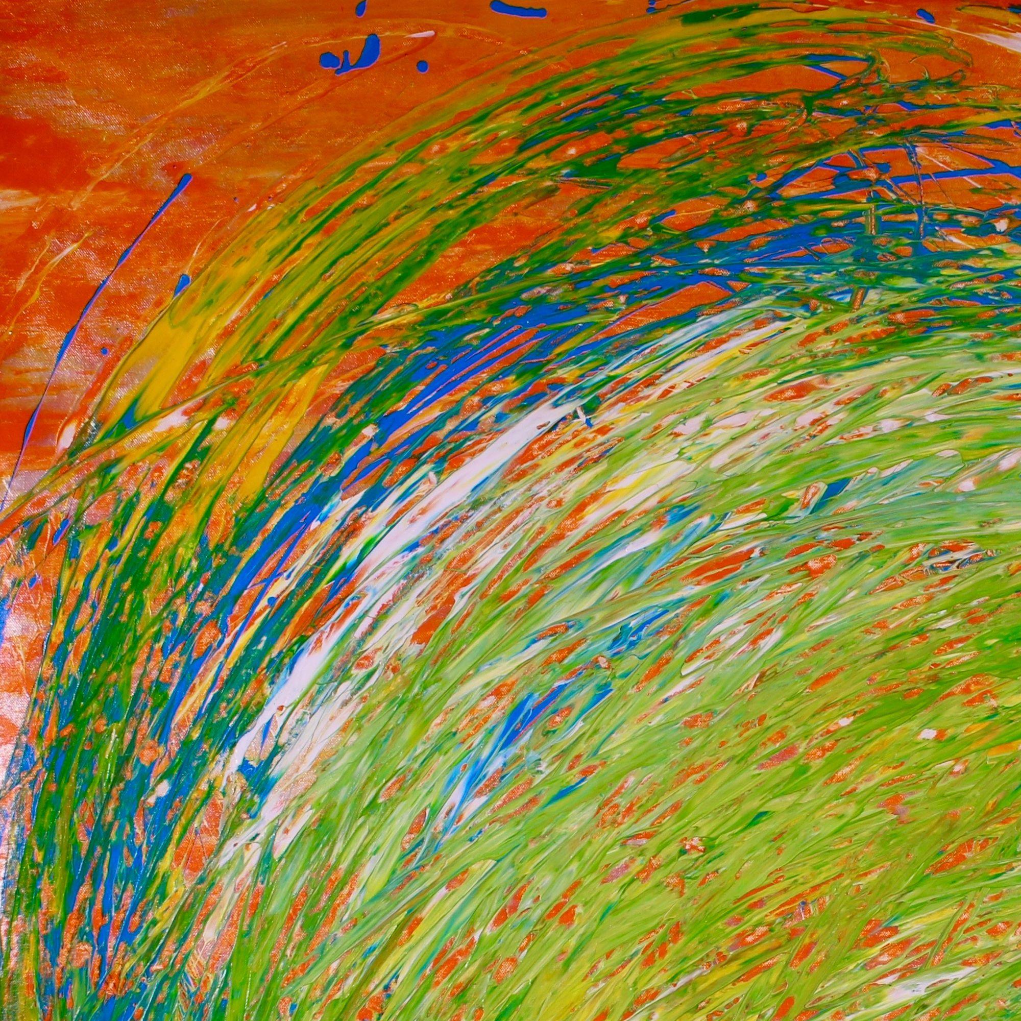 Quadro astratto in acrilico con molta energia di movimento, molta luce e rapidi cambiamenti nel contrasto dei colori. Attivo e contemplativo con dettagli intricati. I medium iridescenti utilizzati... tela con triplo fondo e stratificazione pesante