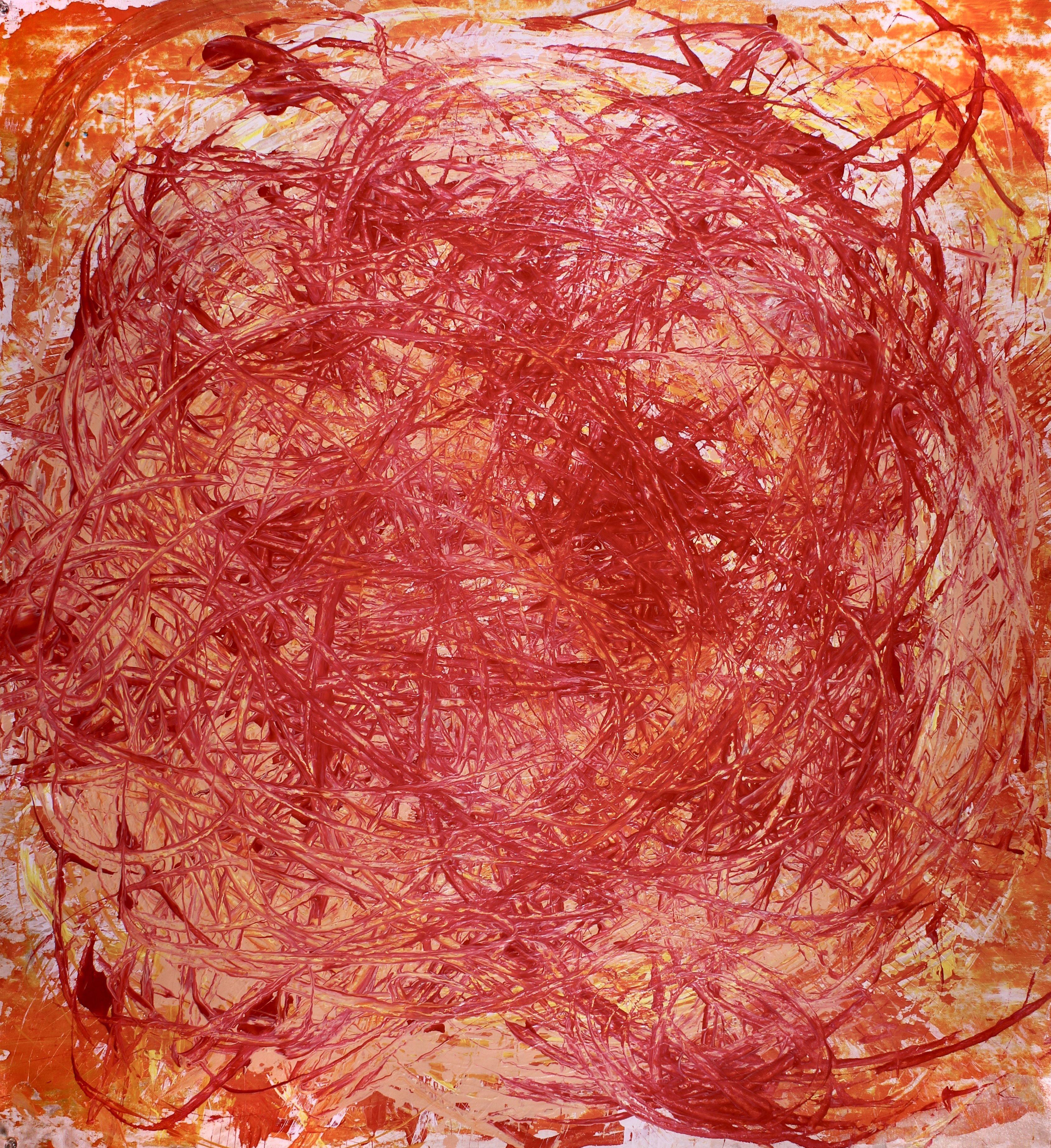 Nestor Toro Abstract Painting – Vortex in Orange, Gemälde, Acryl auf Leinwand