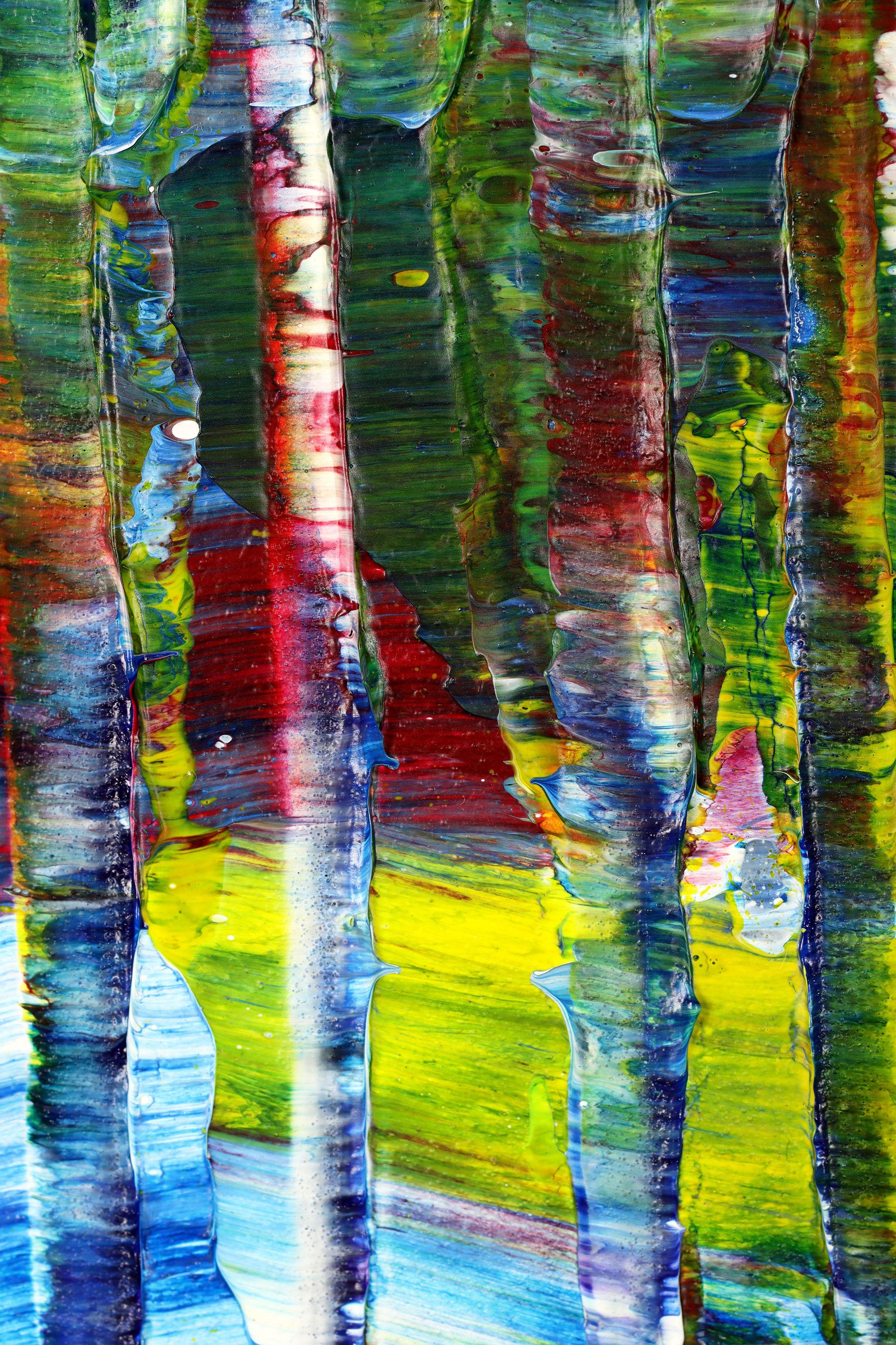 abstract painting  acrylic on canvas    This artwork was created layering and blending layers of blue, green, yellow, red. Signed and ready to hang.    For this work I used a large palette knife and hand mixed acrylic paint and mediums. The work is