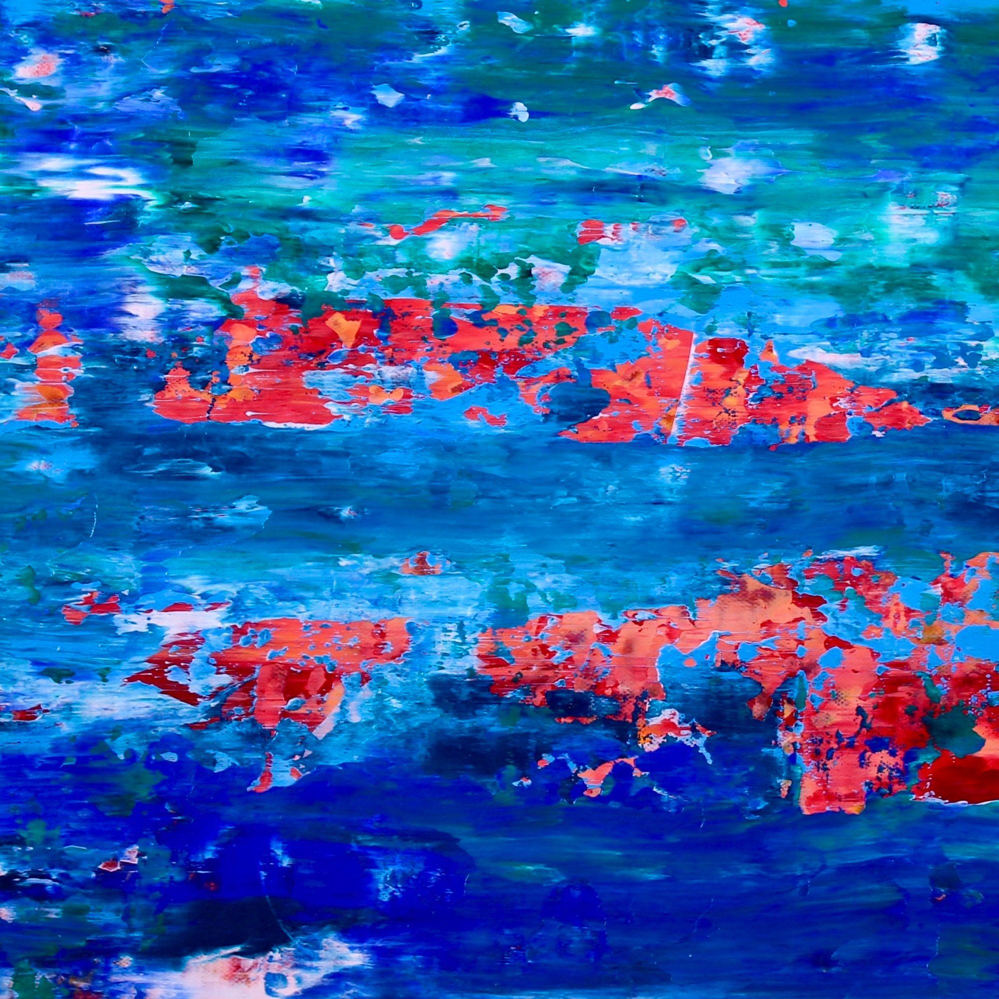 Con luci arancioni, Pittura, Acrilico su tela - Abstract Painting Blu di Nestor Toro