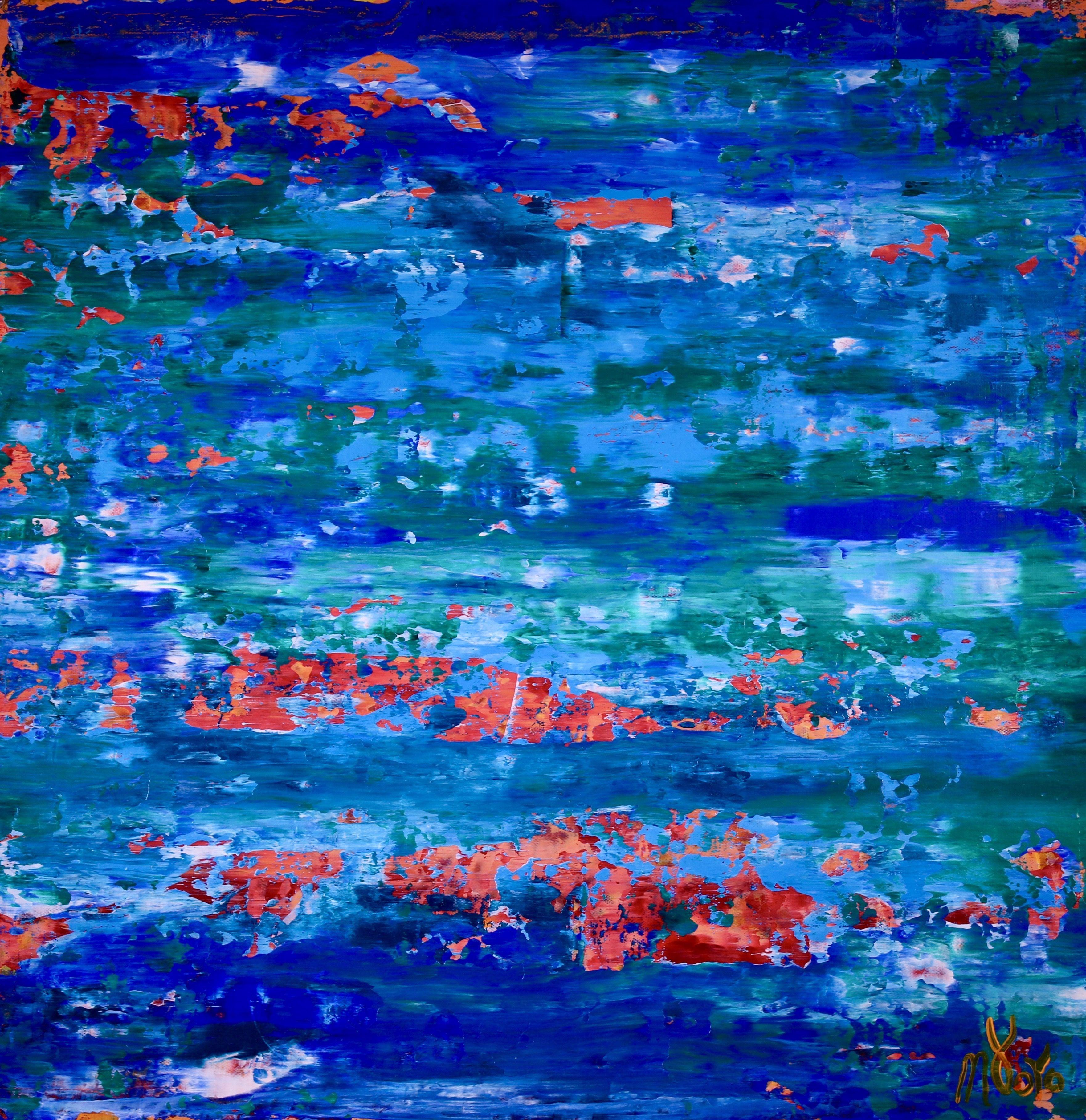 Abstract Painting di Nestor Toro - Con luci arancioni, Pittura, Acrilico su tela