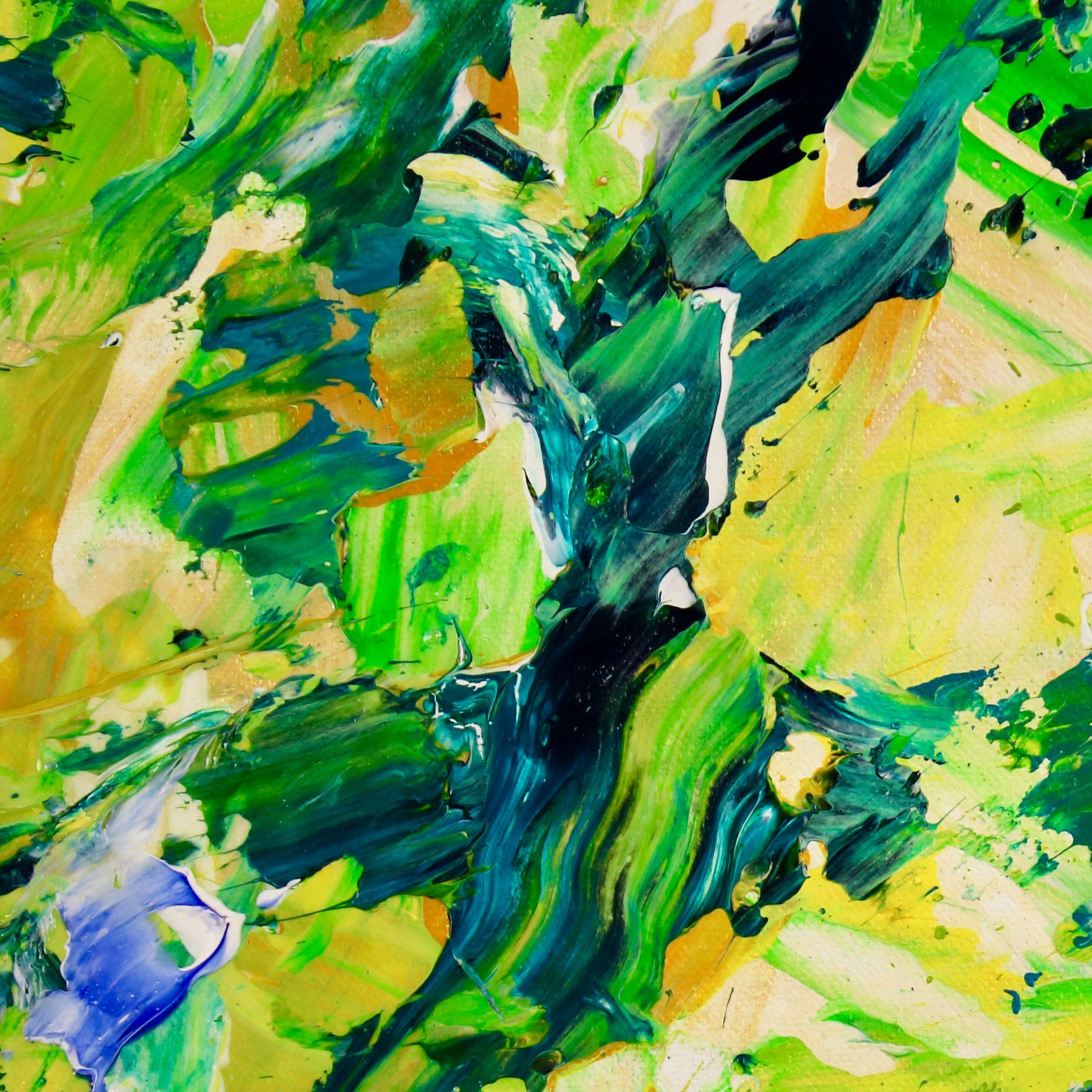 Yellow golden panorama, Painting, Acrylic on Canvas - Green Abstract Painting by Nestor Toro