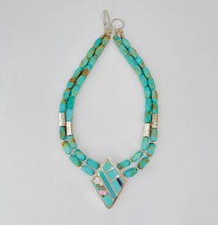 Nestoria Coriz Turquoise Necklace, Kewa Artist From Santo Domingo Pueblo NM