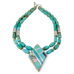 Nestoria Coriz Turquoise Necklace, Kewa Artist From Santo Domingo Pueblo NM