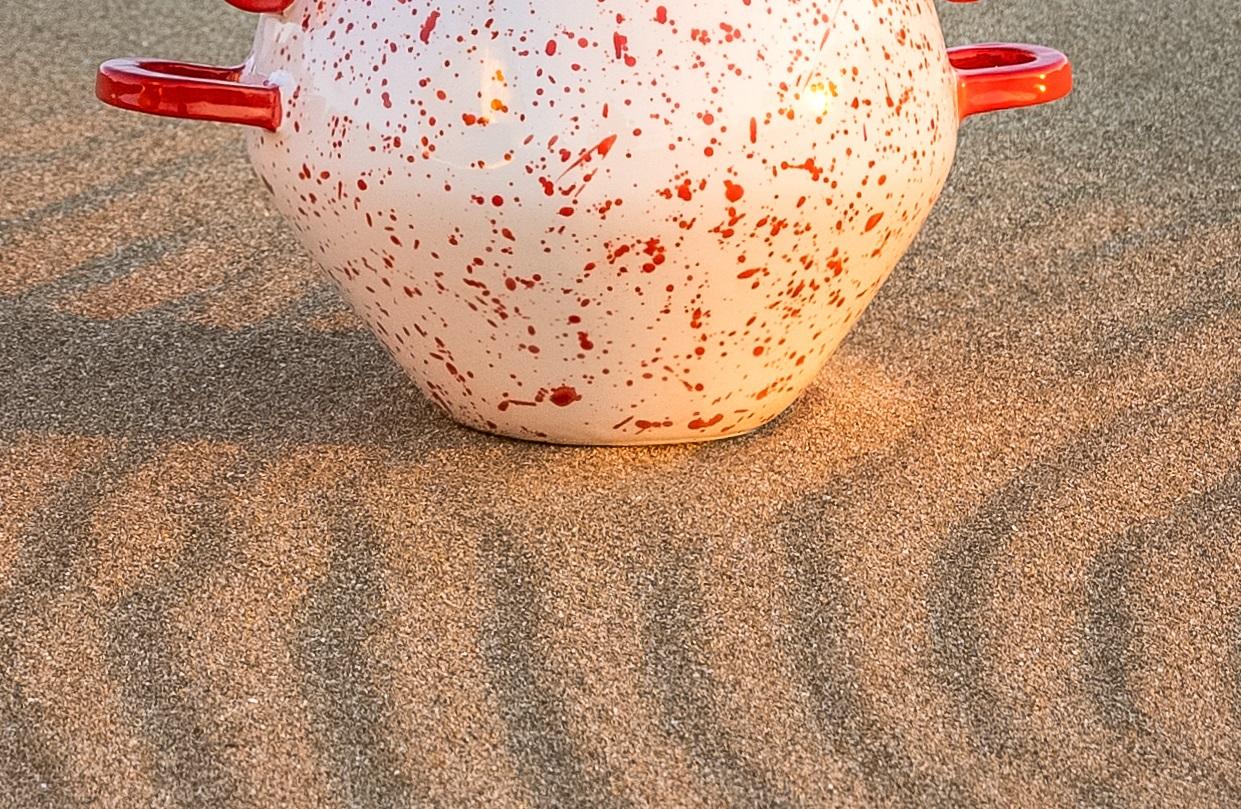 Italian Nestoris Decorative Vase in Red Marbled Ceramic by Stella Orlandino For Sale