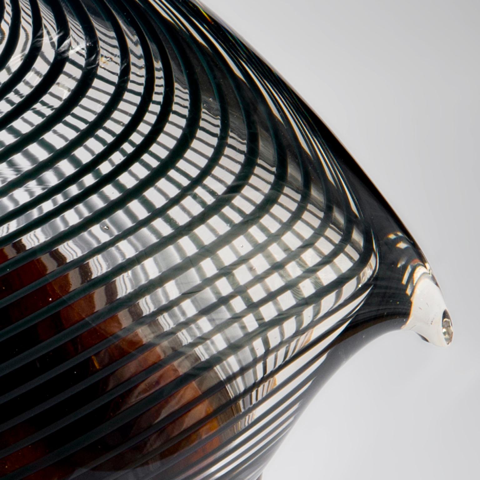 Modern Glass object. Net Bird - Handblown copper glass and clear net glass attached. For Sale