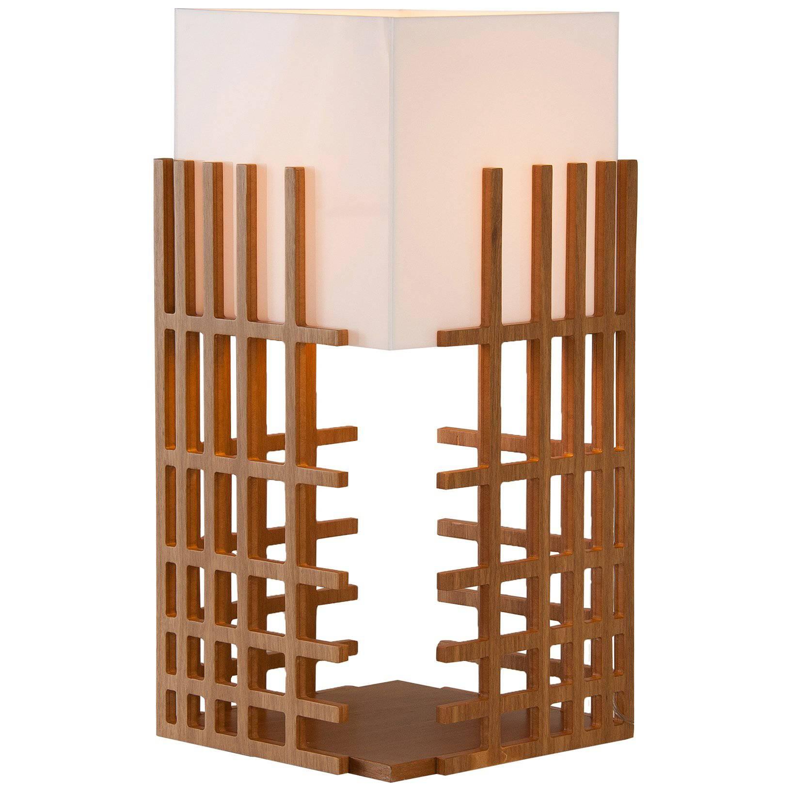 Net Brazilian Contemporary Wood Table Lamp by Lattoog