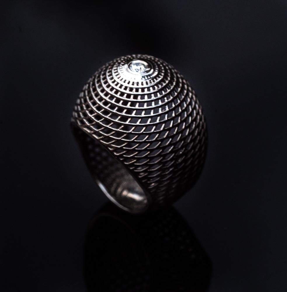 Contemporary  18 Karat White Gold  Diamond Bombe Ring, Cocktail Ring  White Gold Dome Ring For Sale