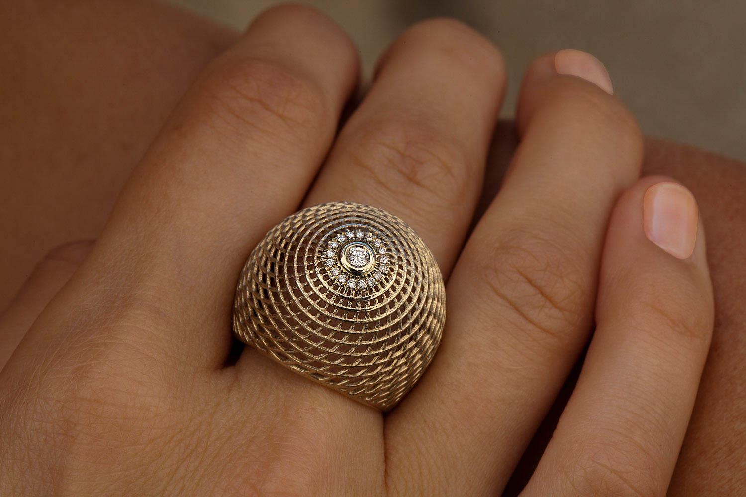  18 Karat White Gold  Diamond Bombe Ring, Cocktail Ring  White Gold Dome Ring For Sale 4