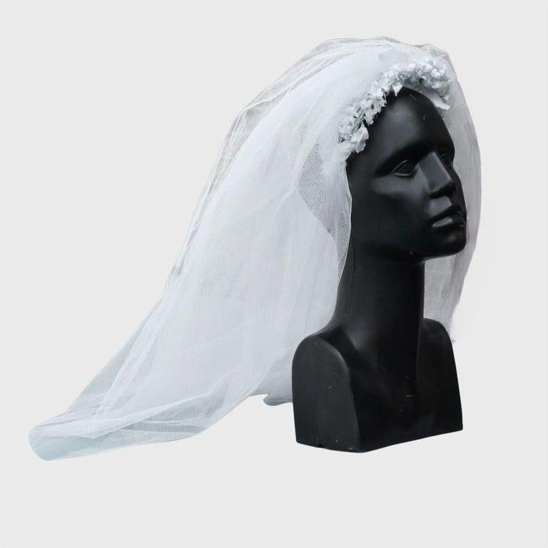 Gray Net Wedding Veil with Silk Flowers Head Piece and Net Embroidered Communion Veil For Sale