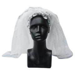 Net Wedding Veil with Silk Flowers Head Piece and Net Embroidered Communion Veil