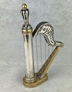 A sterling silver Besamim (spice) container, In the shape of Harp
