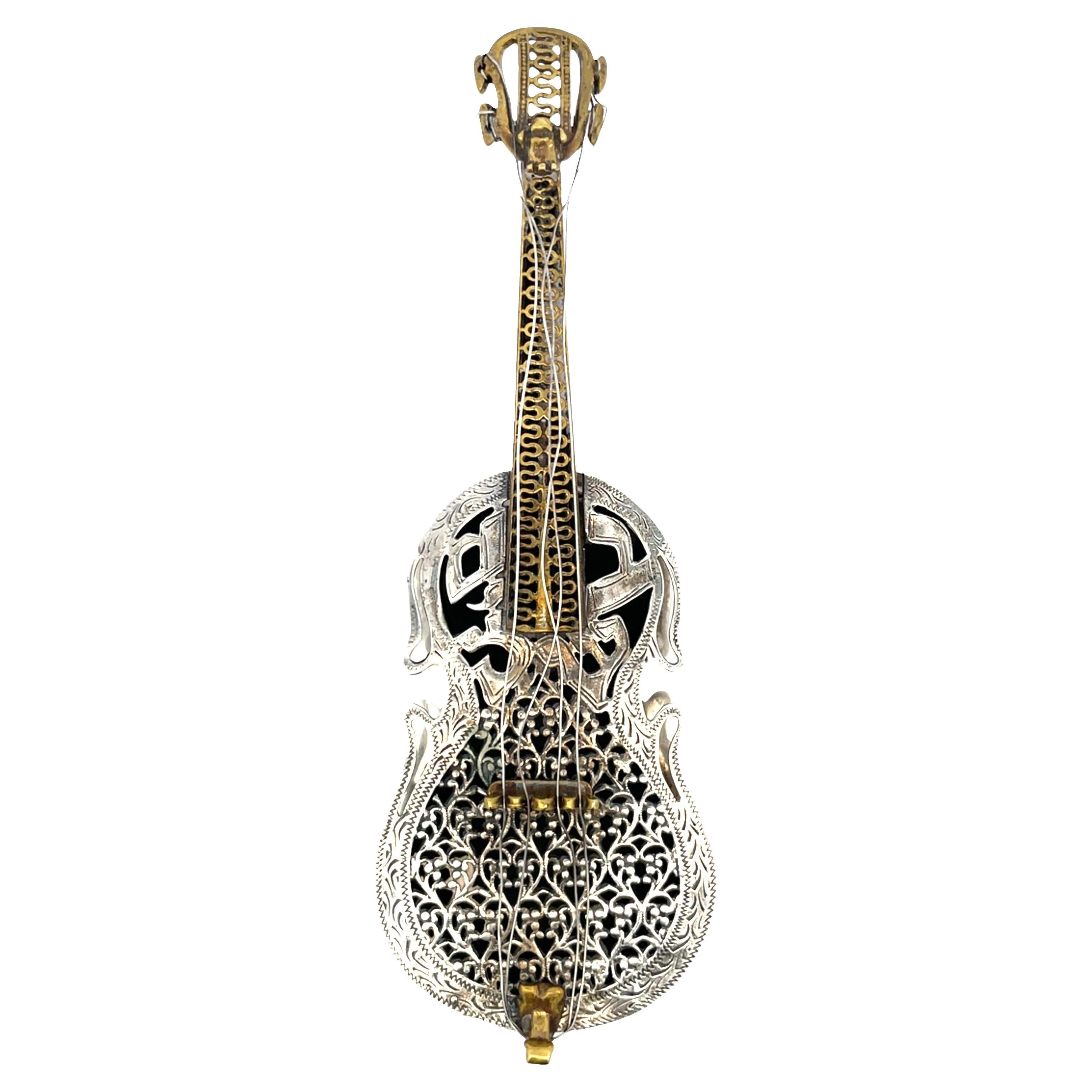 Netafim Sterling Silber 925 Filigran Judaica Gewürzdose Gitarre