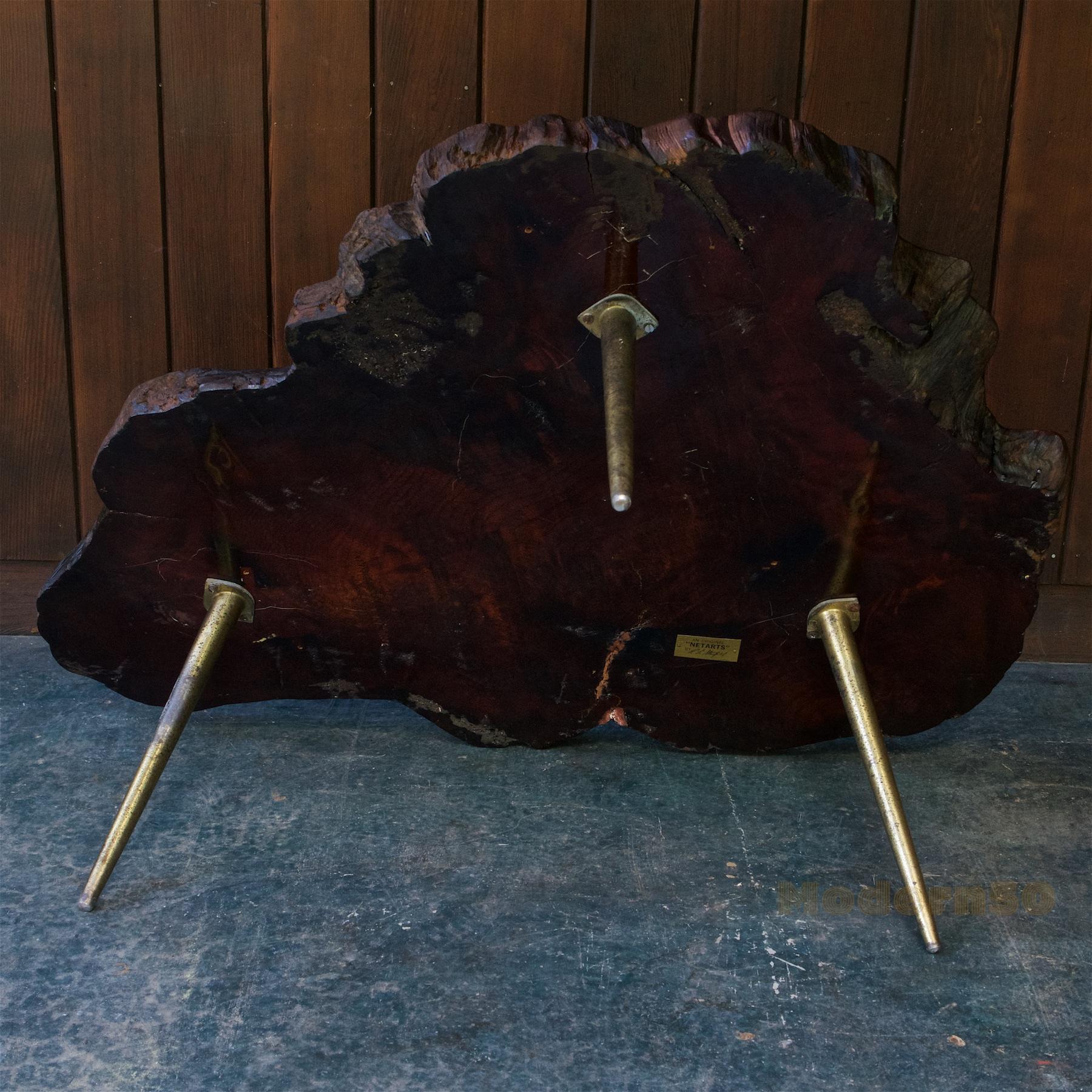 Hardwood Netarts Beach Myrtlewood 3-Legged Coffee Table Farmhouse Mid-Century