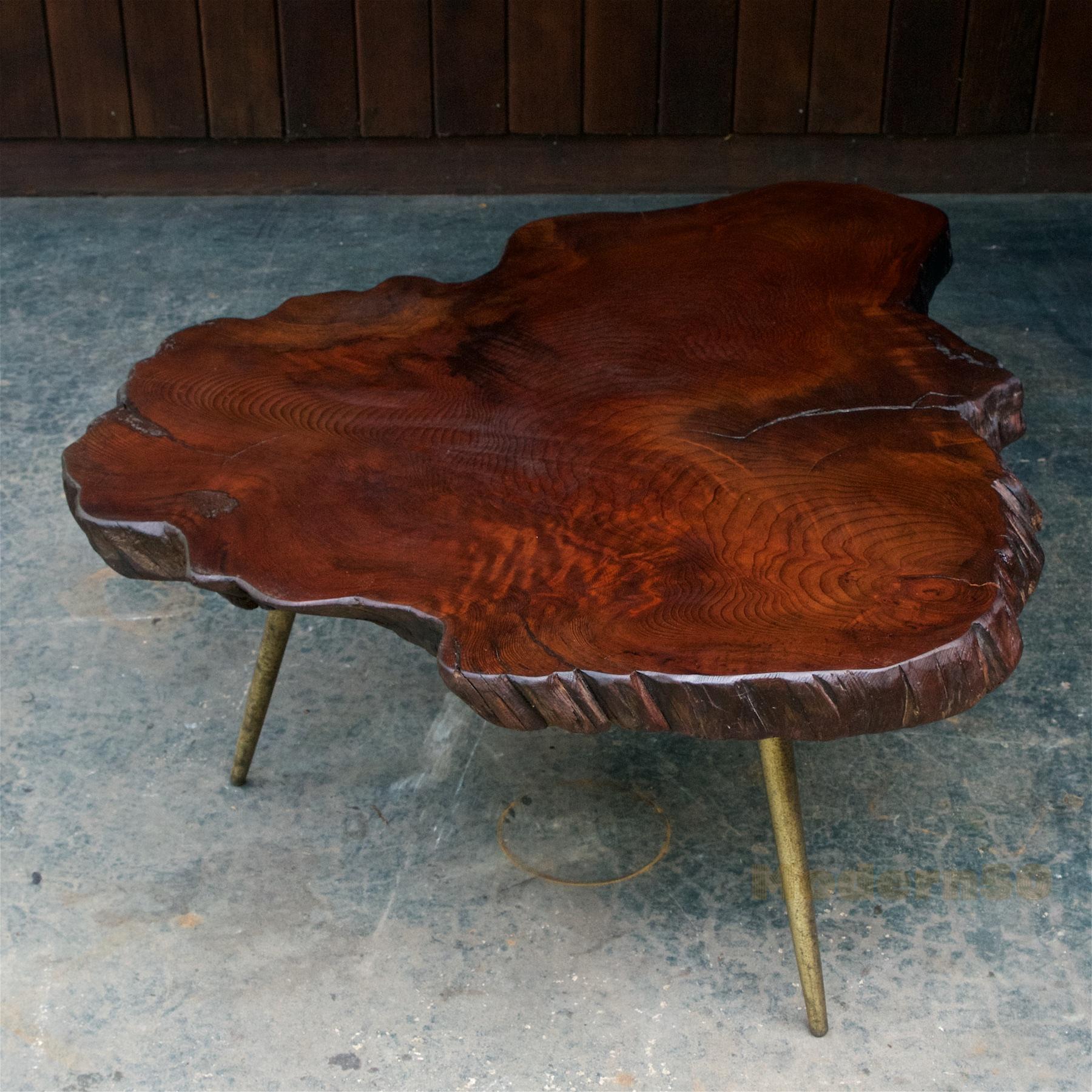 Bohemian Netarts Beach Myrtlewood 3-Legged Coffee Table Farmhouse Mid-Century
