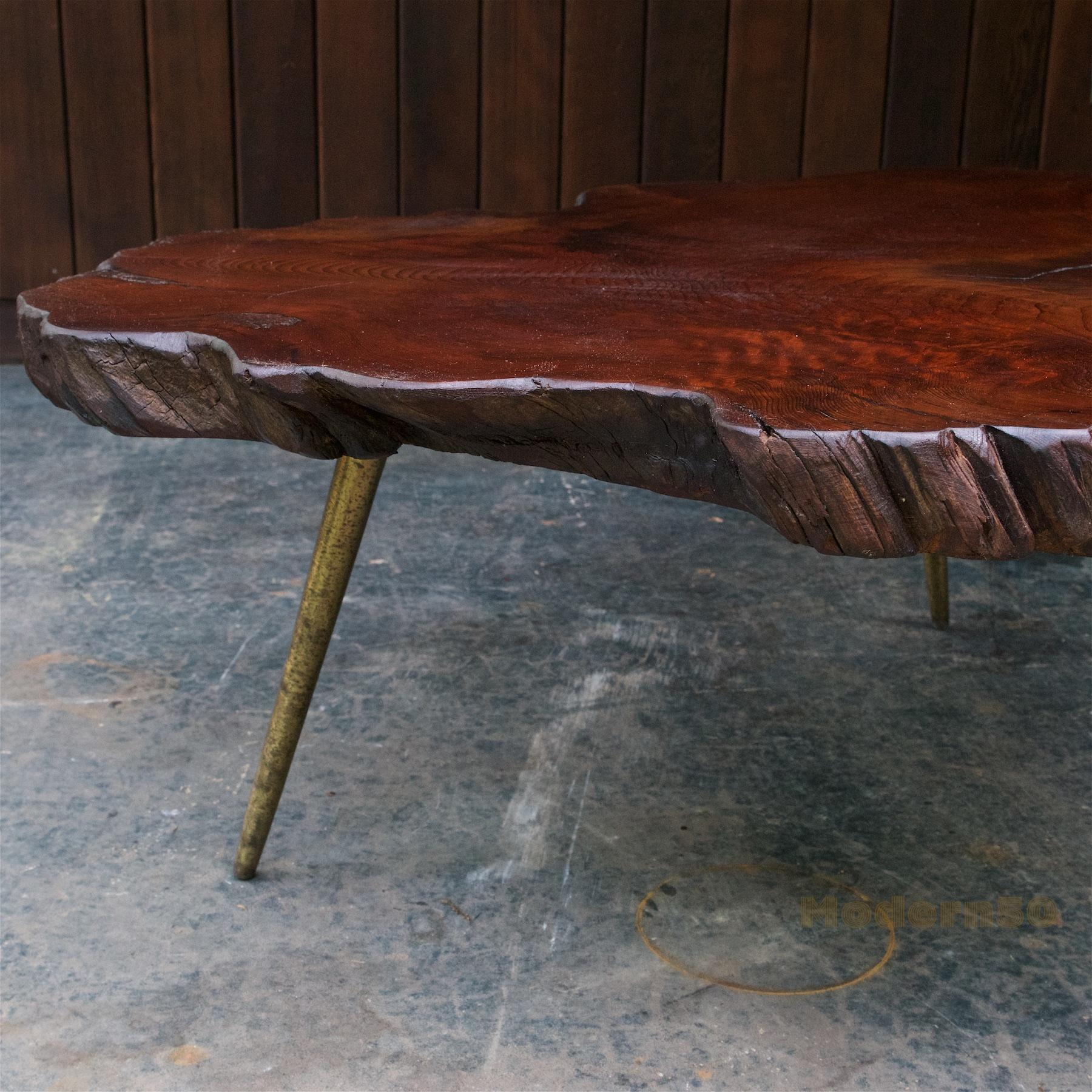 Netarts Beach Myrtlewood 3-Legged Coffee Table Farmhouse Mid-Century In Distressed Condition In Hyattsville, MD