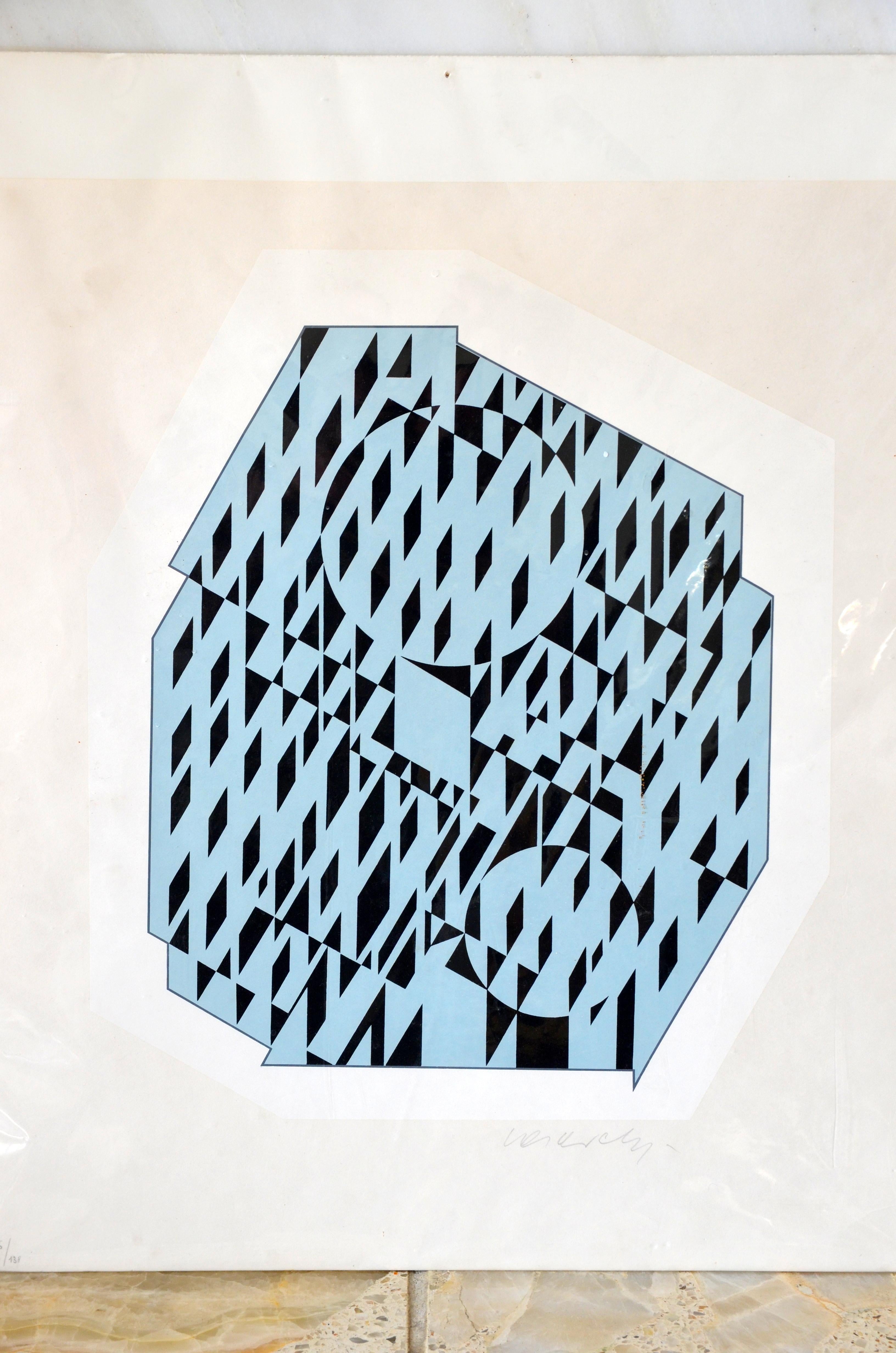 Nethe, signed and numbered silkscreen print by Victor Vasarely.

Hand signed and numbered 96/138 by the artist. Original silkscreen in color on paper. Edition of 138. Printed at Atelier Broutelles et Launay, 1969.

Issued in the series: