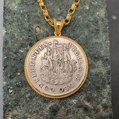 Netherlands 1736 Sailing Ship Coin 18K Gold Pendant