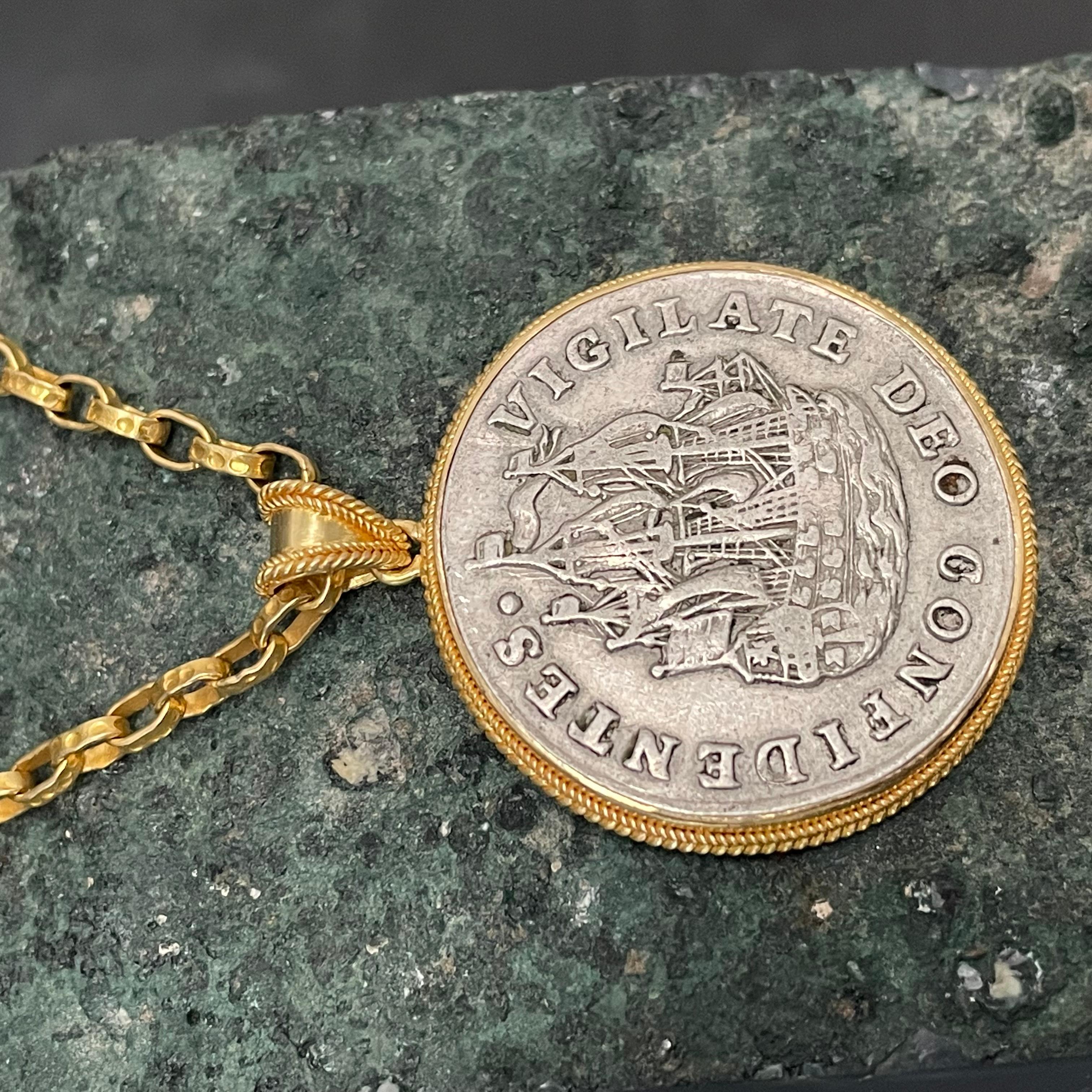Netherlands 1736 Sailing Ship Coin 18K Gold Pendant For Sale 1