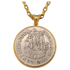 Netherlands 1736 Sailing Ship Coin 18K Gold Pendant