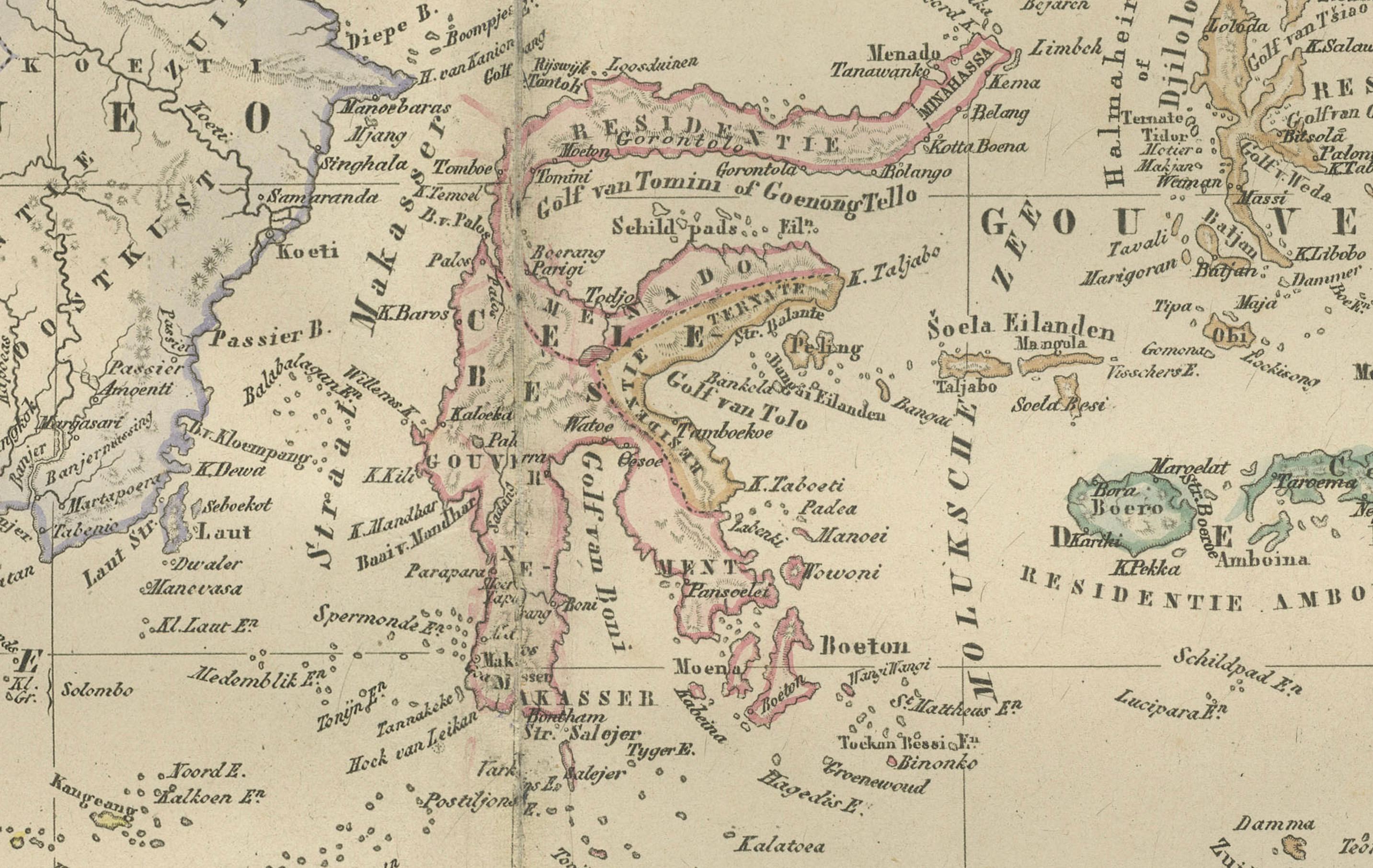 Mapa de las Indias Orientales Holandesas con recuadro de Java - Nieuwe Hand-Atlas, 1876 Holandés en venta