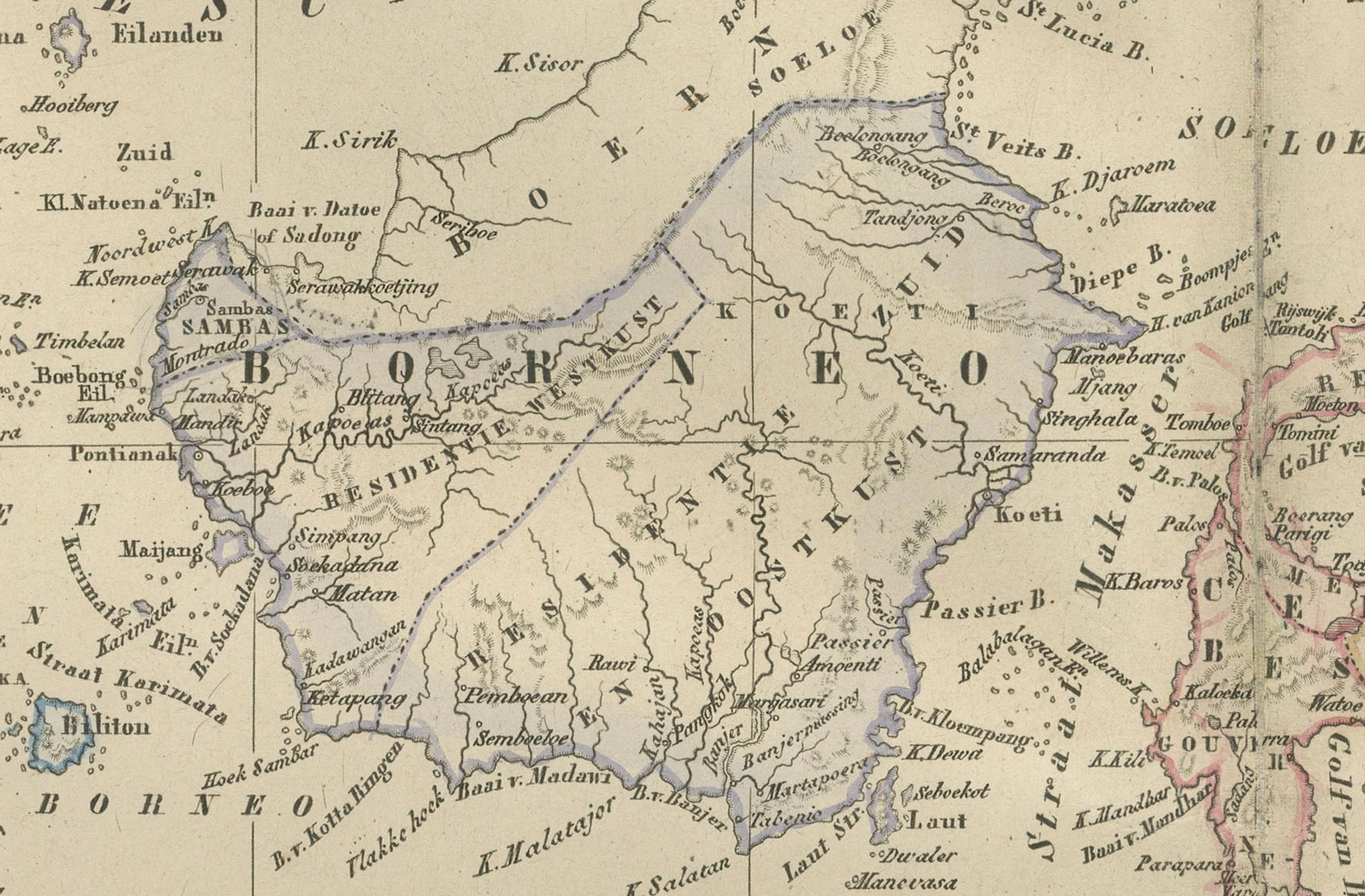 Mapa de las Indias Orientales Holandesas con recuadro de Java - Nieuwe Hand-Atlas, 1876 en Bueno estado para la venta en Langweer, NL
