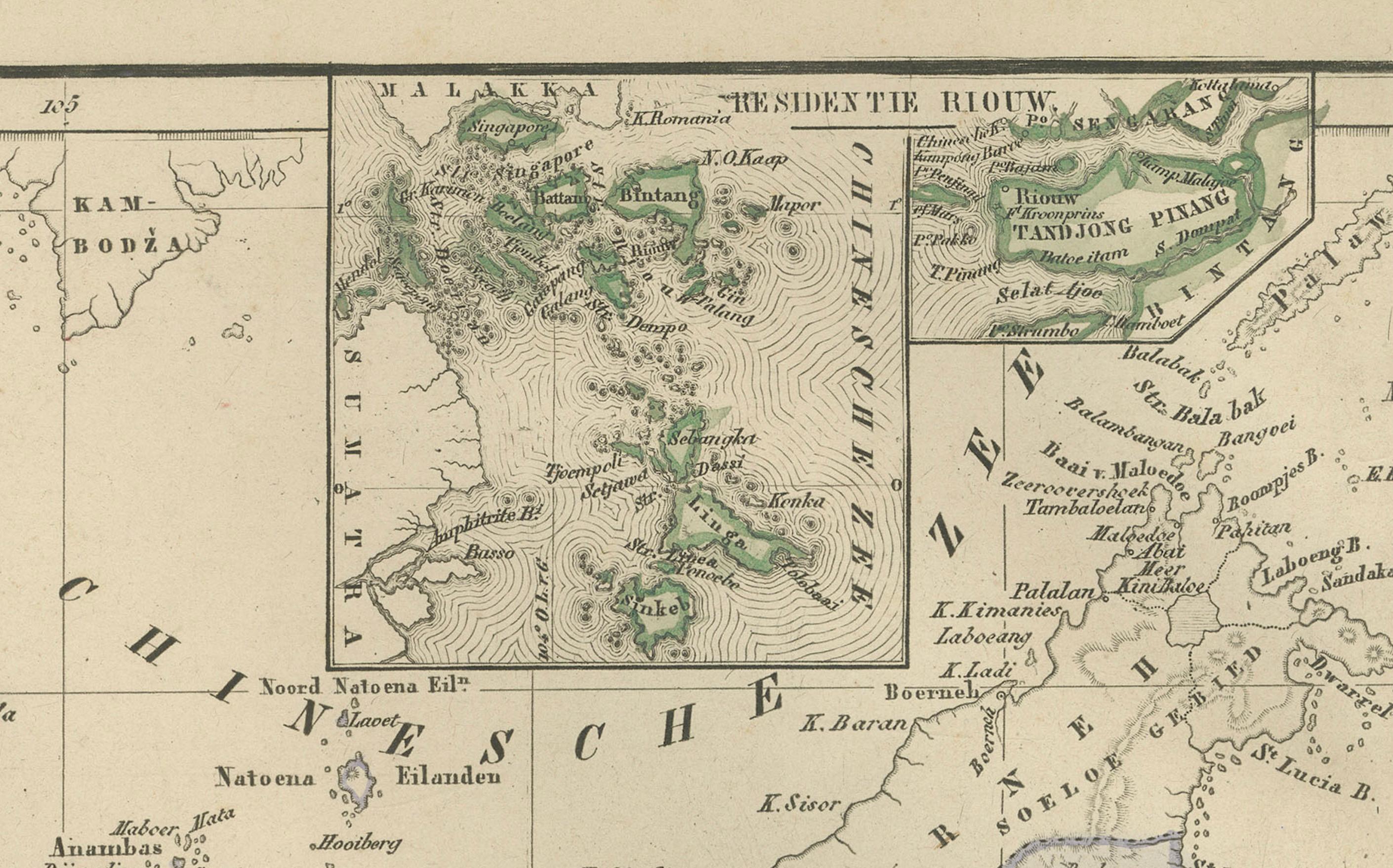 Mapa de las Indias Orientales Holandesas con recuadro de Java - Nieuwe Hand-Atlas, 1876 Fines del siglo XIX en venta