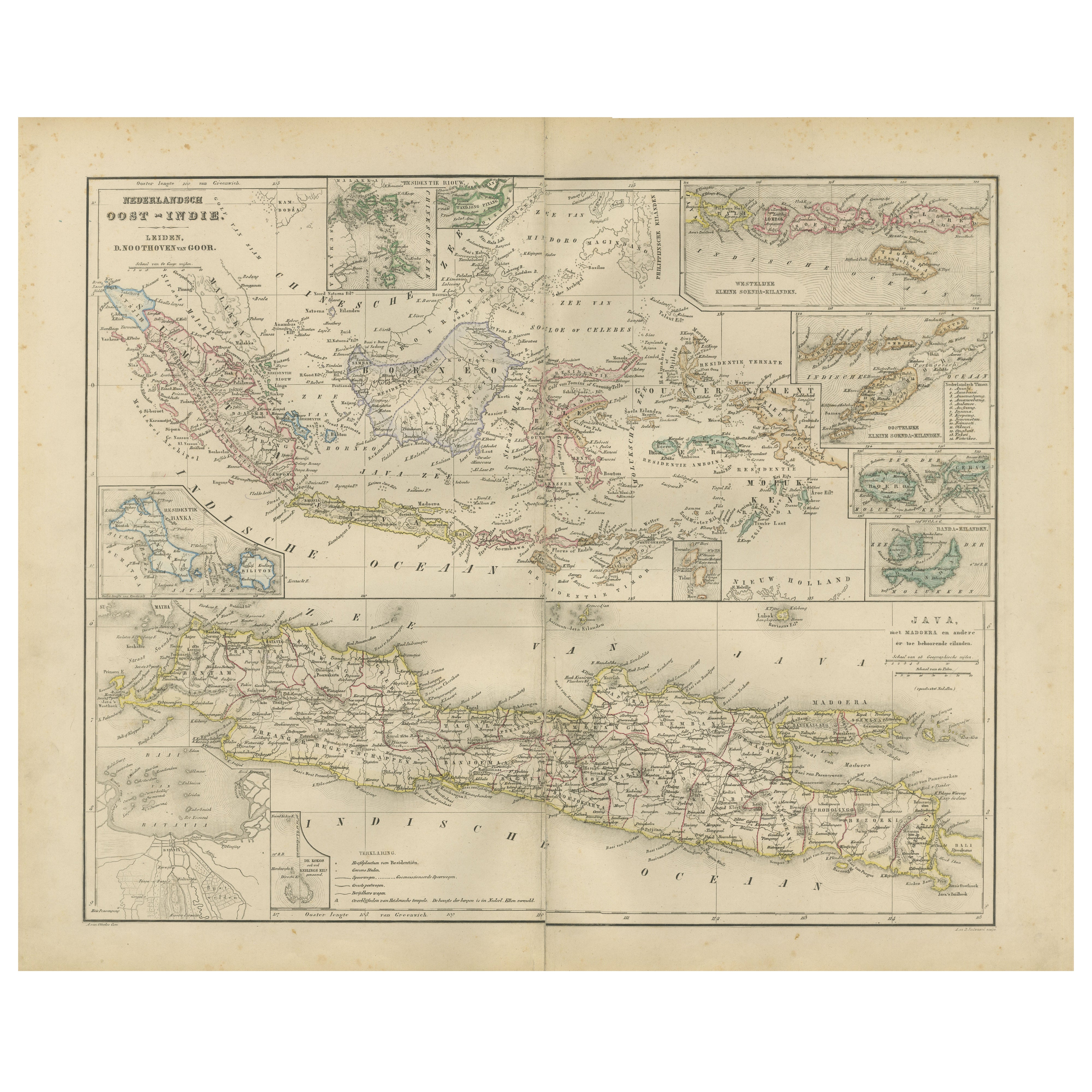 Mapa de las Indias Orientales Holandesas con recuadro de Java - Nieuwe Hand-Atlas, 1876