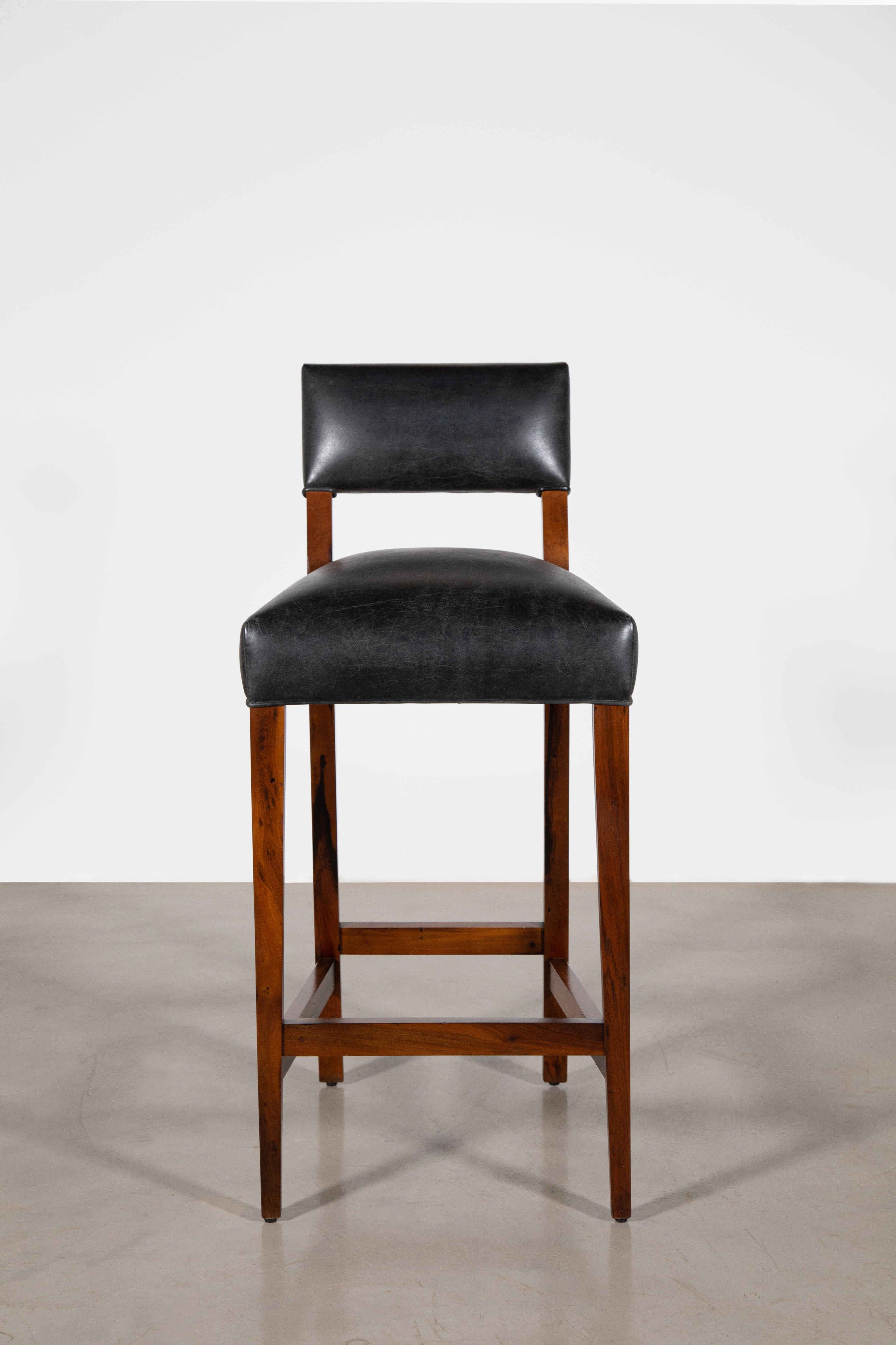Neto Modern Stool from Costantini in Rosewood Frame and Argentine Leather  In New Condition For Sale In New York, NY