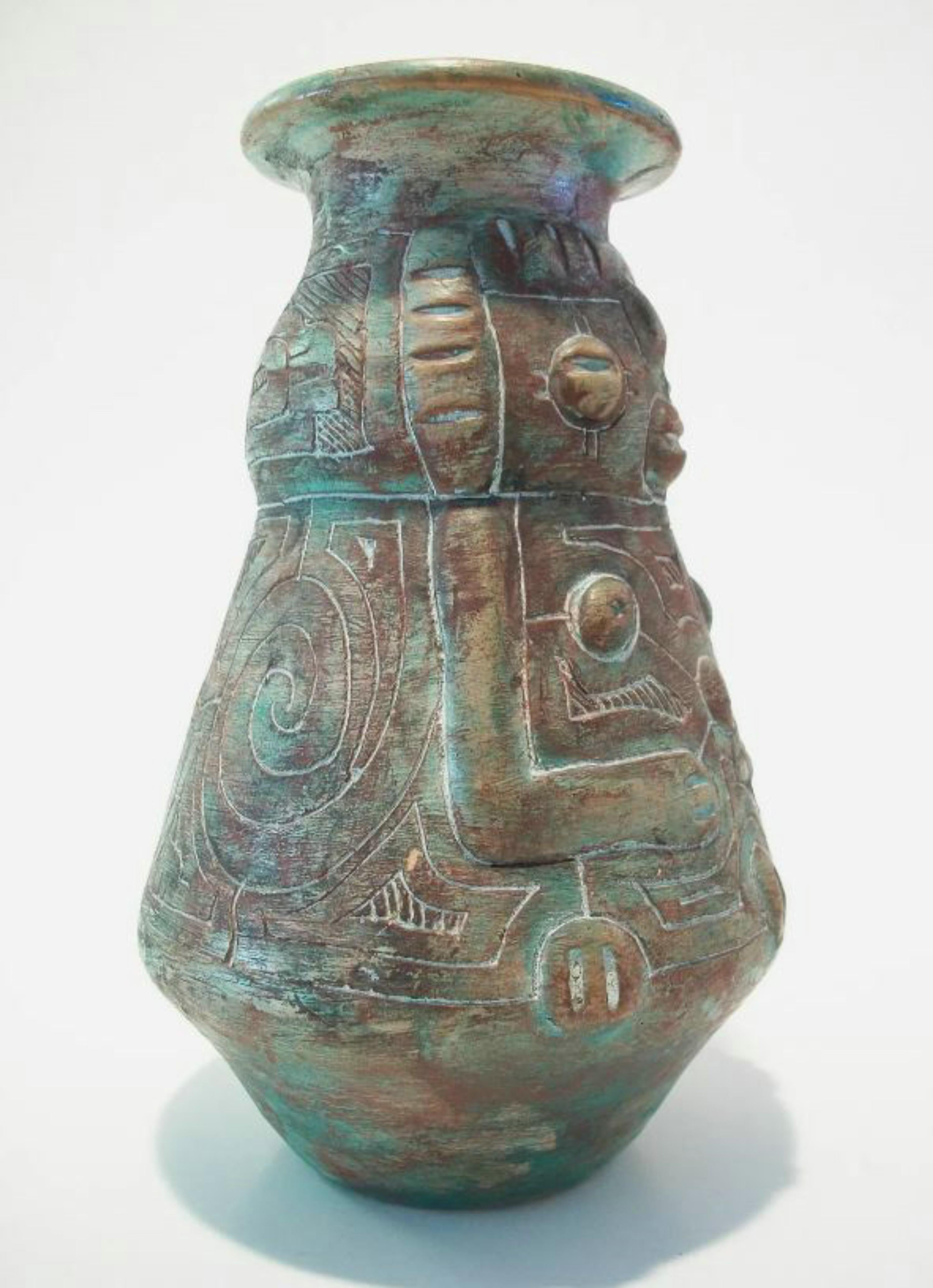 Arte popolare NETO PARA - Vaso d'epoca in ceramica smaltata e incisa - Brasile - Circa 1970 in vendita