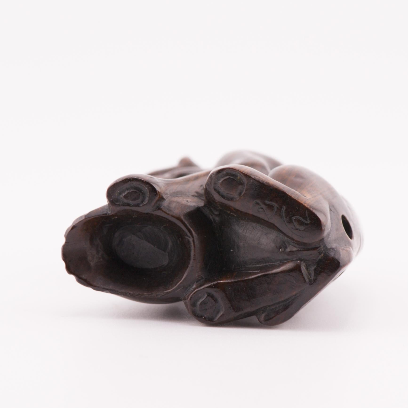 Netsuke 20th C Japanese Japan Dog eating Skull For Sale 4