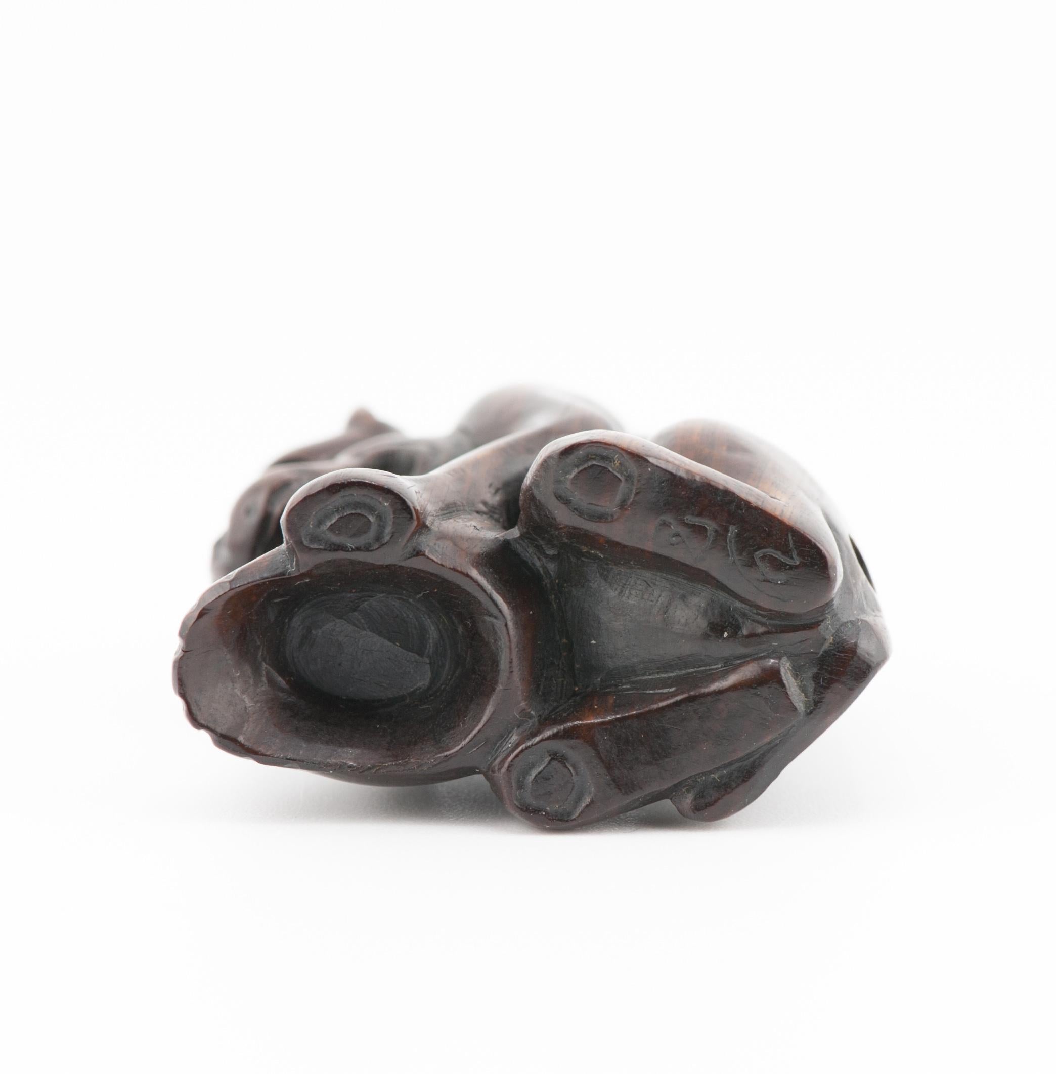 Netsuke 20th C Japanese Japan Dog eating Skull For Sale 10