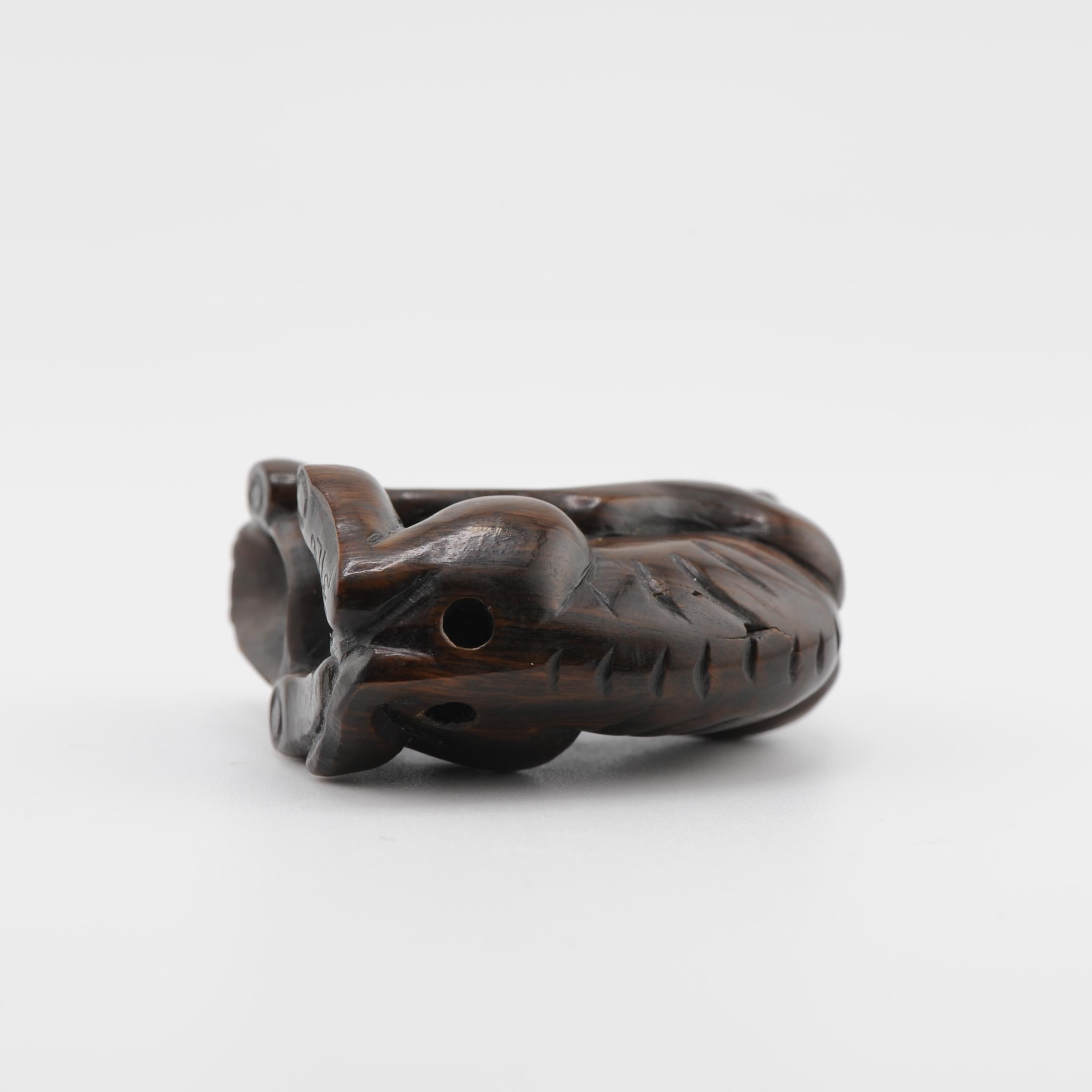 Meiji Netsuke 20th C Japanese Japan Dog eating Skull For Sale