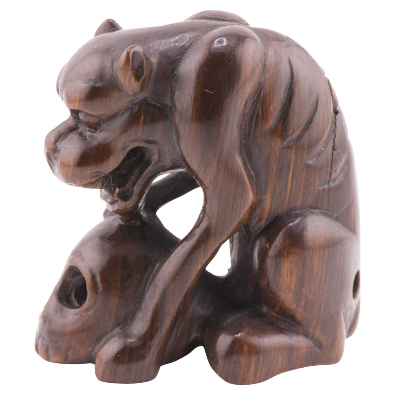 Netsuke 20th C Japanese Japan Dog eating Skull For Sale
