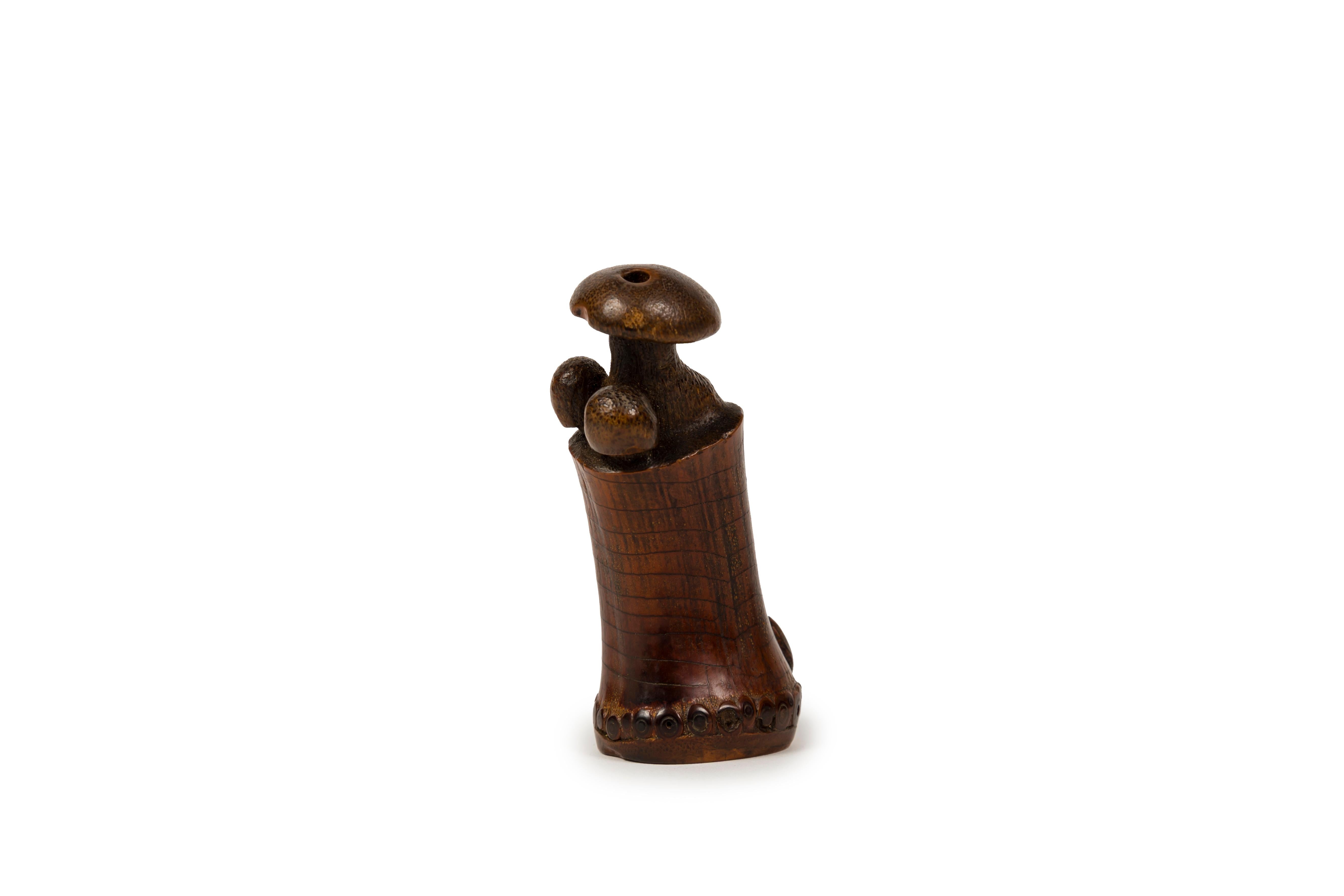 Edo Netsuke in bamboo in the form of a mushroom For Sale