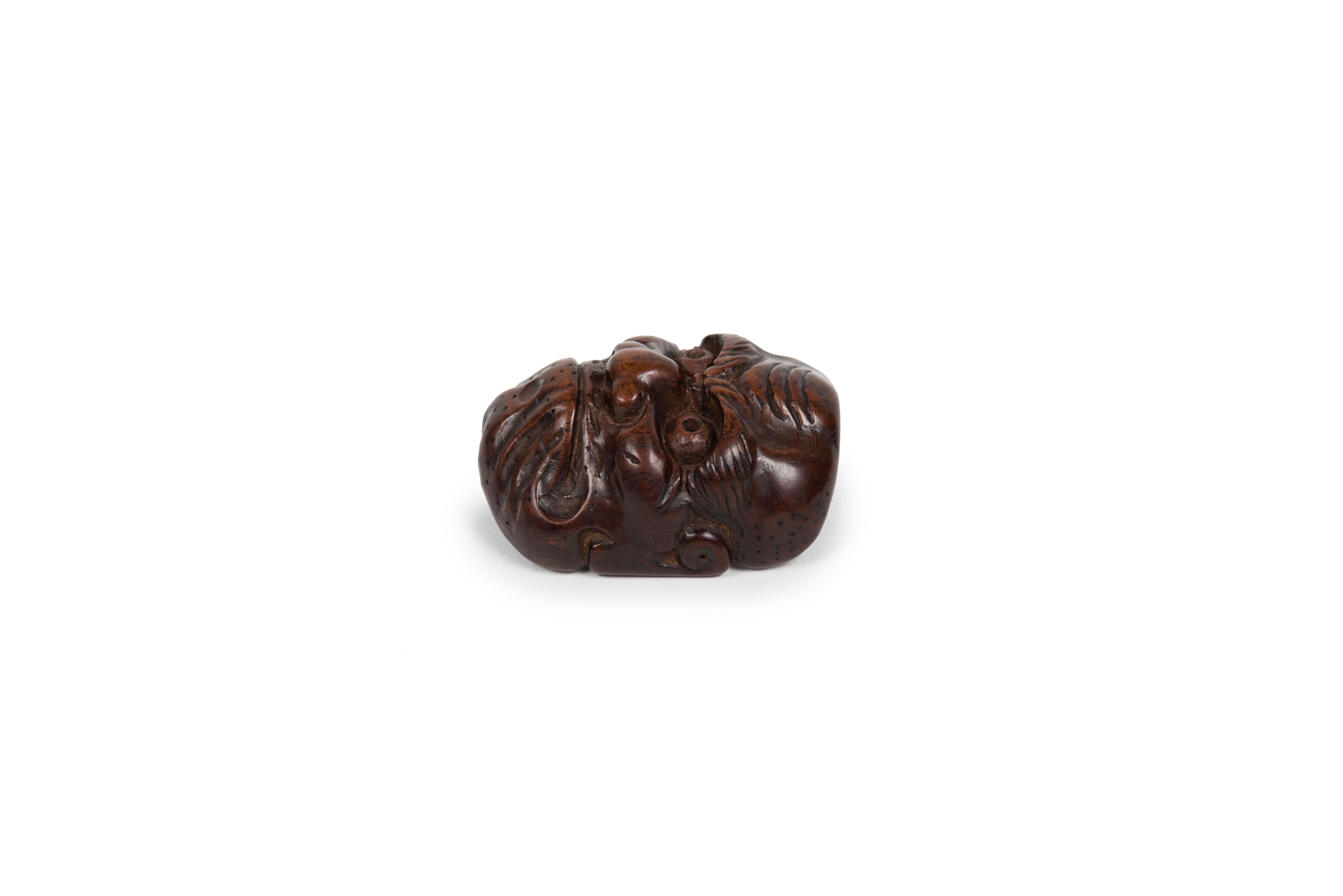 Meiji Netsuke in the form of a No mask representing the character of Obeshimi For Sale