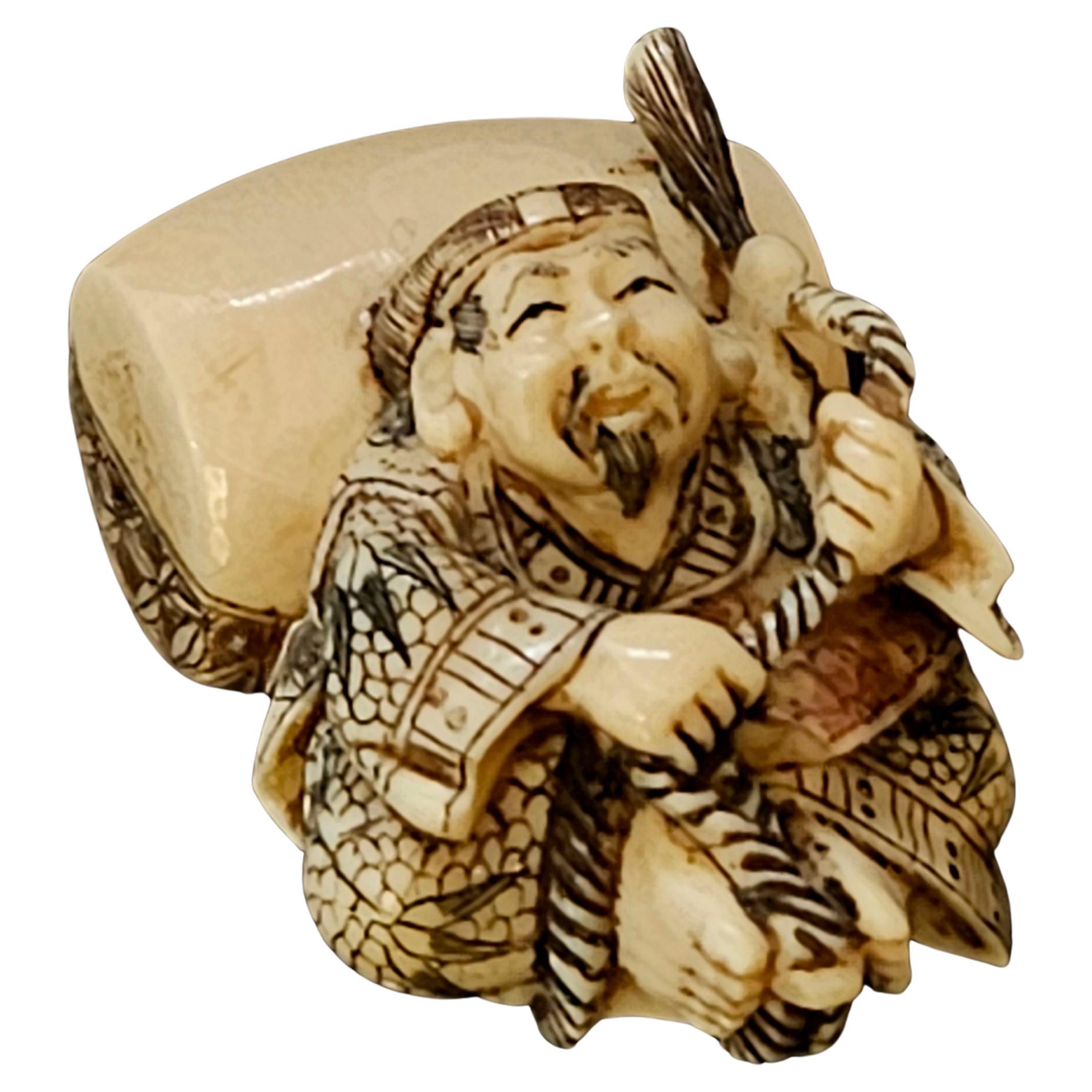 Japanese Carved Netsuke Polychrome Decorated Figur, Signed by Matsuyoshi, Meiji  For Sale