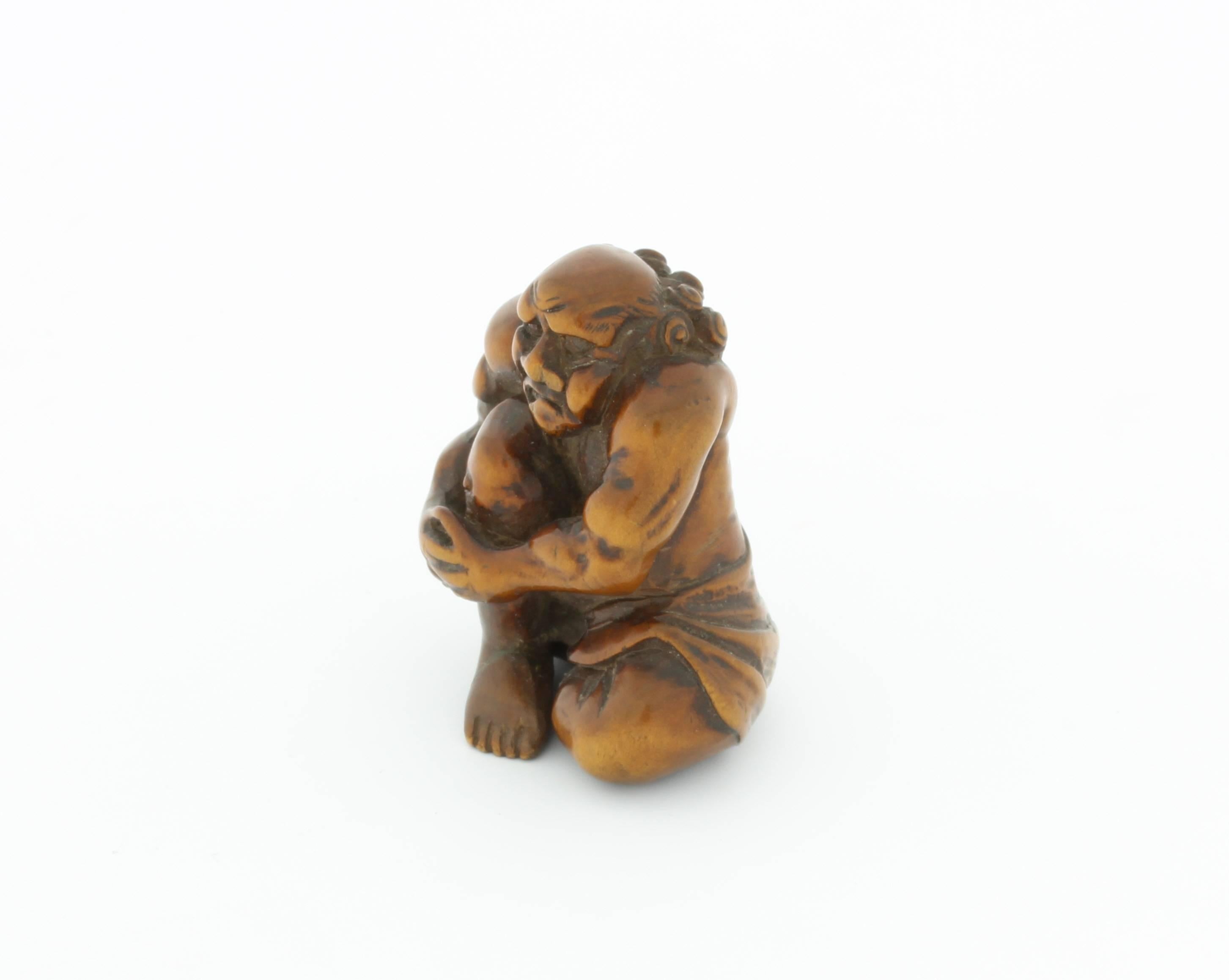 Netsuke were practical fashion accessories worn by Japanese men of the Edo period (1615 - 1868). Kimono has no pockets, and only women's garments had places in the sleeve to keep small objects. In contrast, men would carry their personal accessories