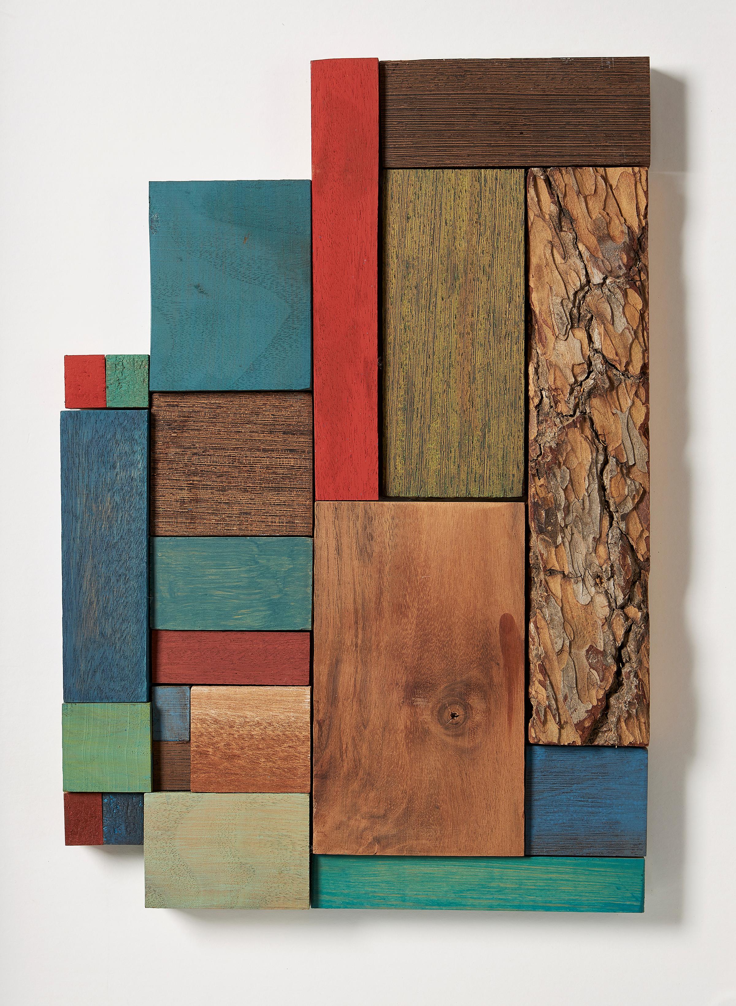 Nettie Firman (contemporain), 'Hommage à Joaqin Torres Garcia', bois coloré monté sur Perspex transparent, encadré.