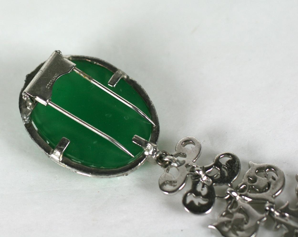 Nettie Rosenstein Art Deco Faux Jade Clip Brooch In Excellent Condition For Sale In New York, NY